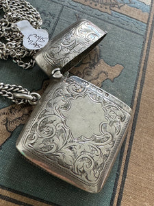 Antique Sterling Vesta Case & Curb Link Chain
