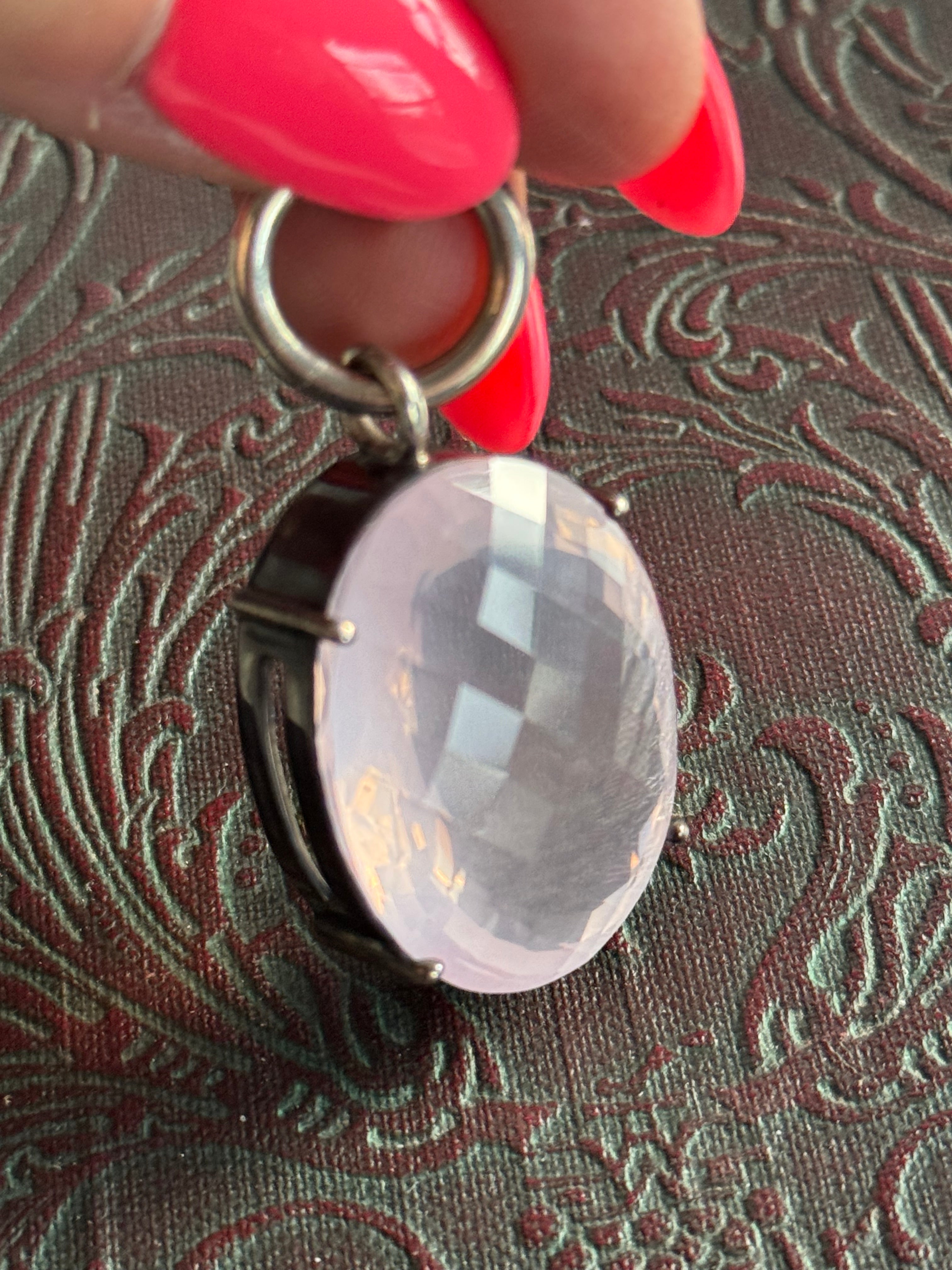 Rose Quartz Oxidised Sterling Silver Pendant Bespoke  – Rare & Stunning