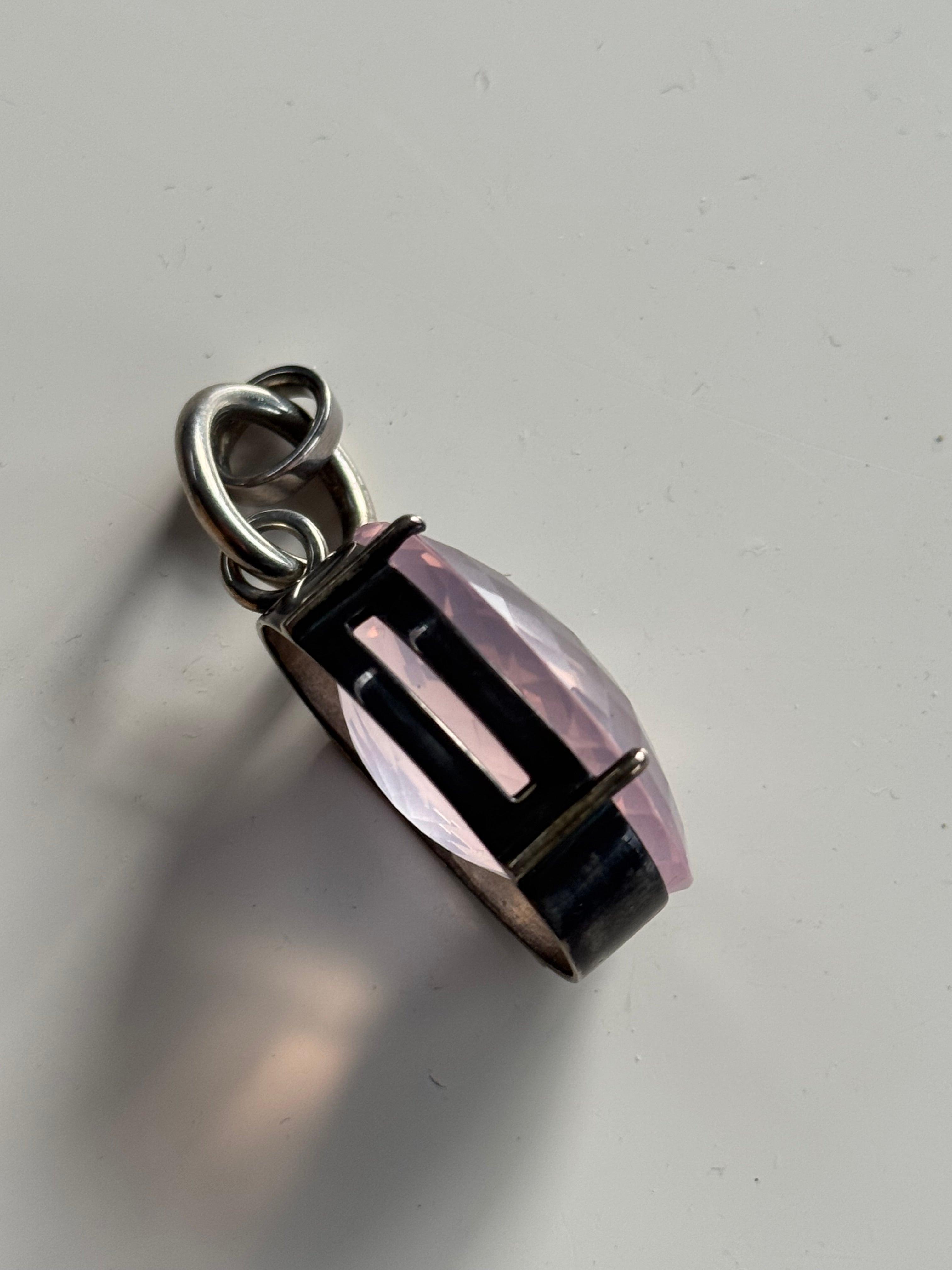 Rose Quartz Oxidised Sterling Silver Pendant Bespoke  – Rare & Stunning