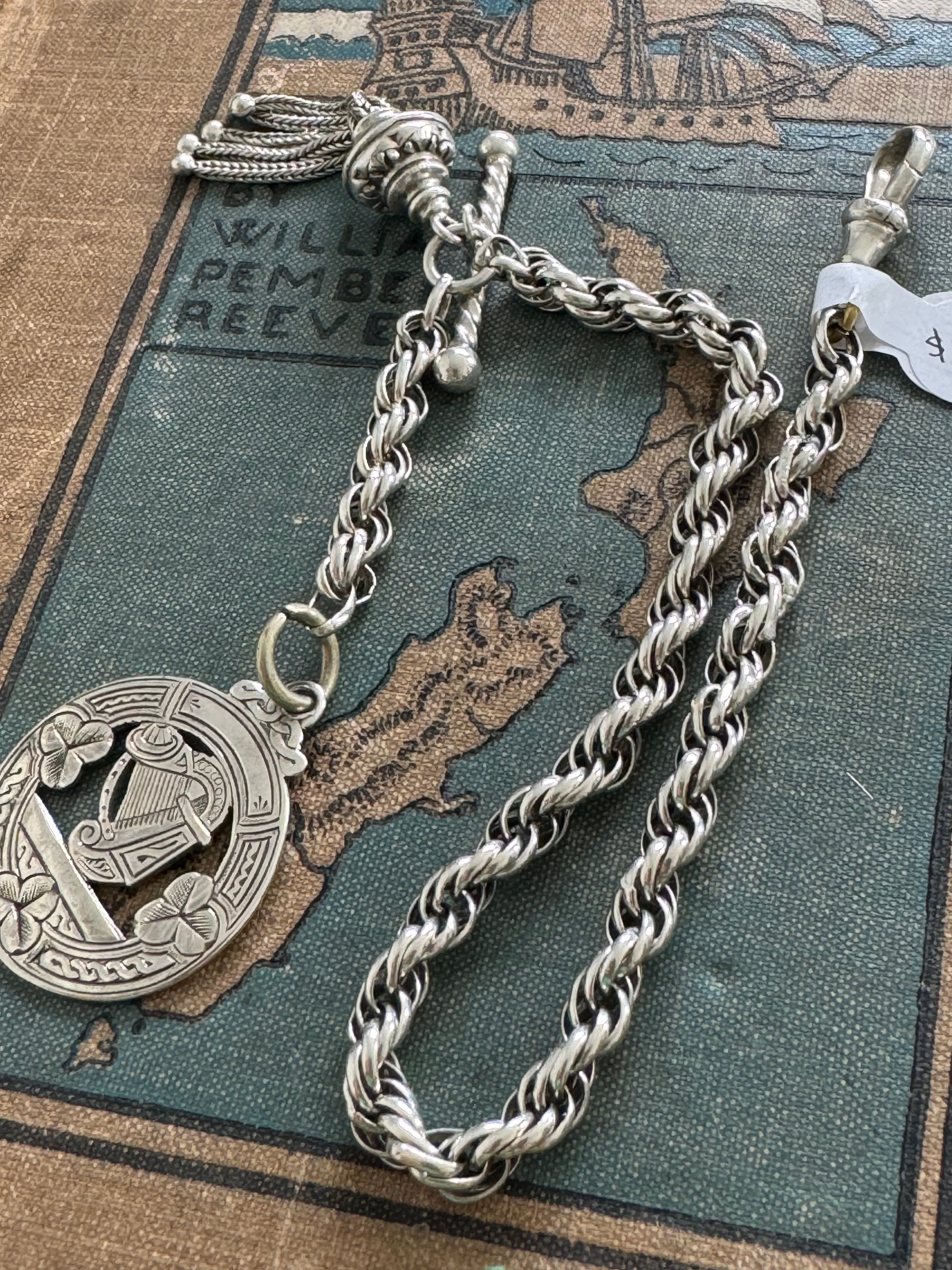 Antique Sterling Silver Pocket Watch Chain