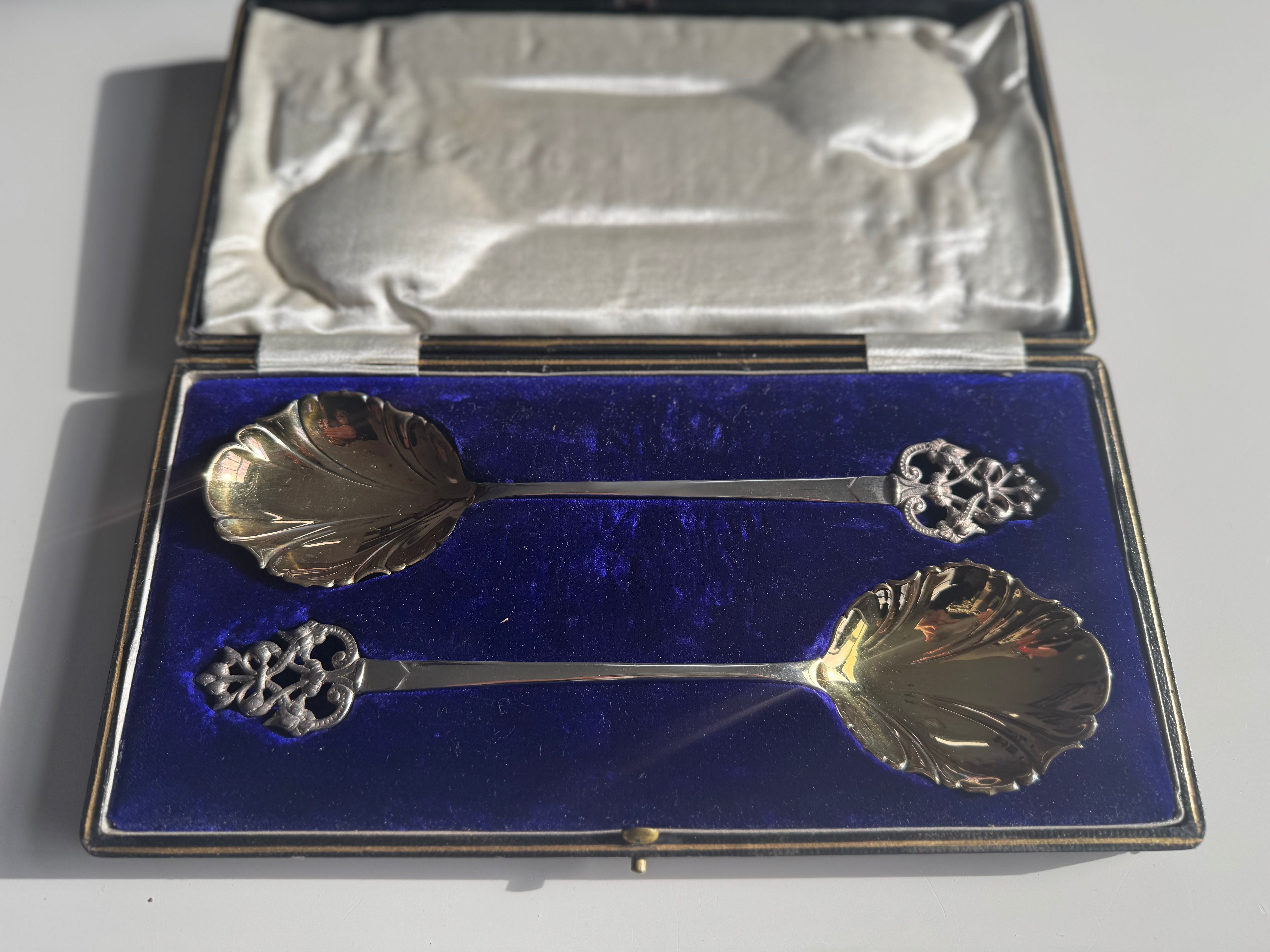 Stunning Server Spoons Quality Antique Boxed Set EPNS