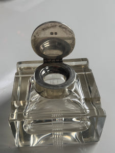 Large Antique Cut Crystal Sterling Silver Top Ink Well