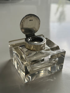 Large Antique Cut Crystal Sterling Silver Top Ink Well