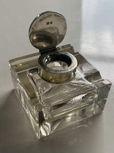 Large Antique Cut Crystal Sterling Silver Top Ink Well