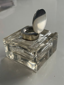 Large Antique Cut Crystal Sterling Silver Top Ink Well