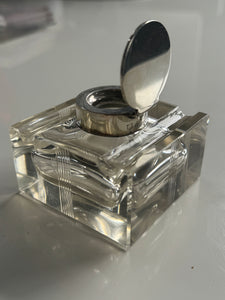 Large Antique Cut Crystal Sterling Silver Top Ink Well