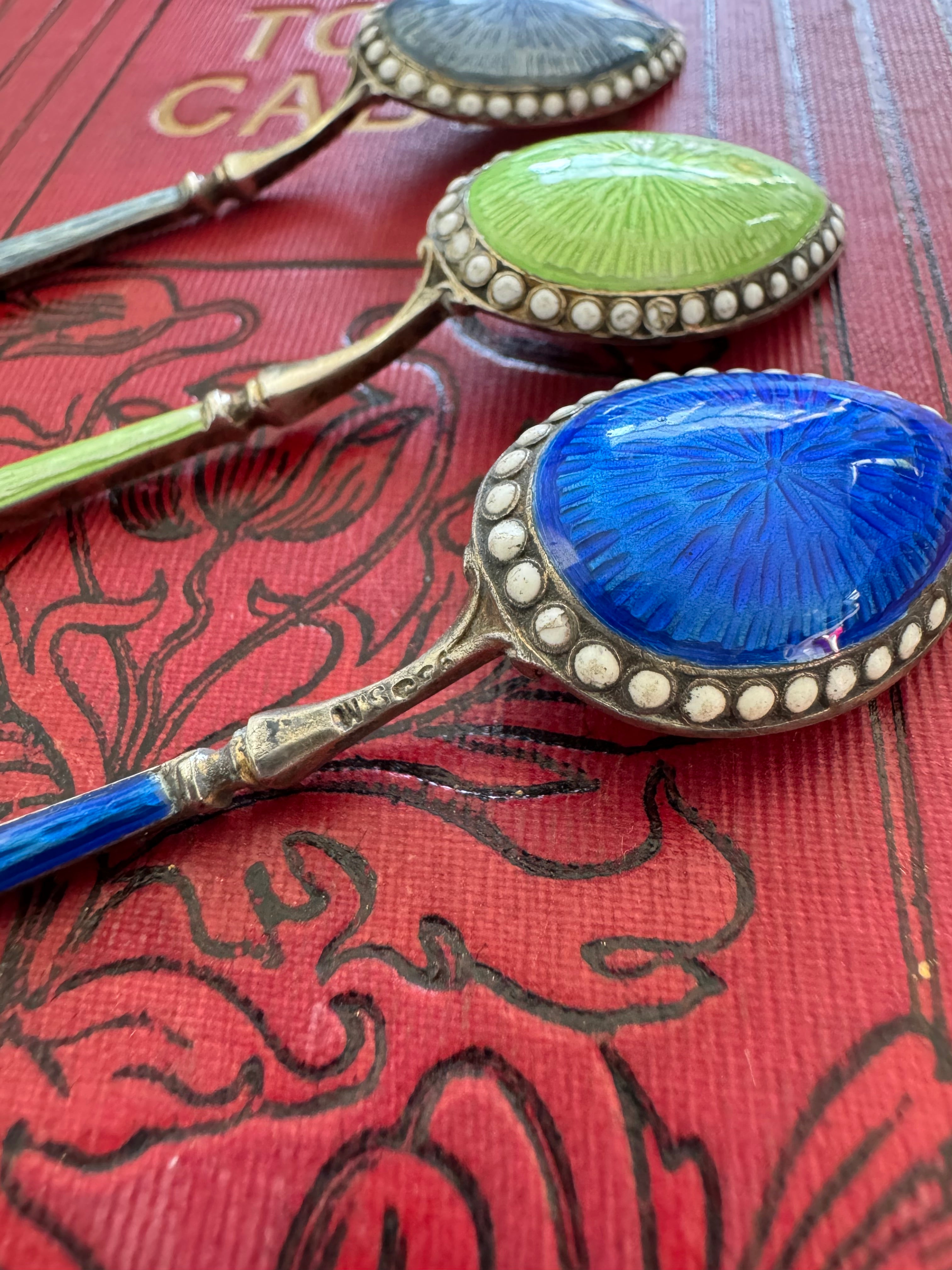 Silver Faberge Style Spoons x 3 Stamped 935 S.M