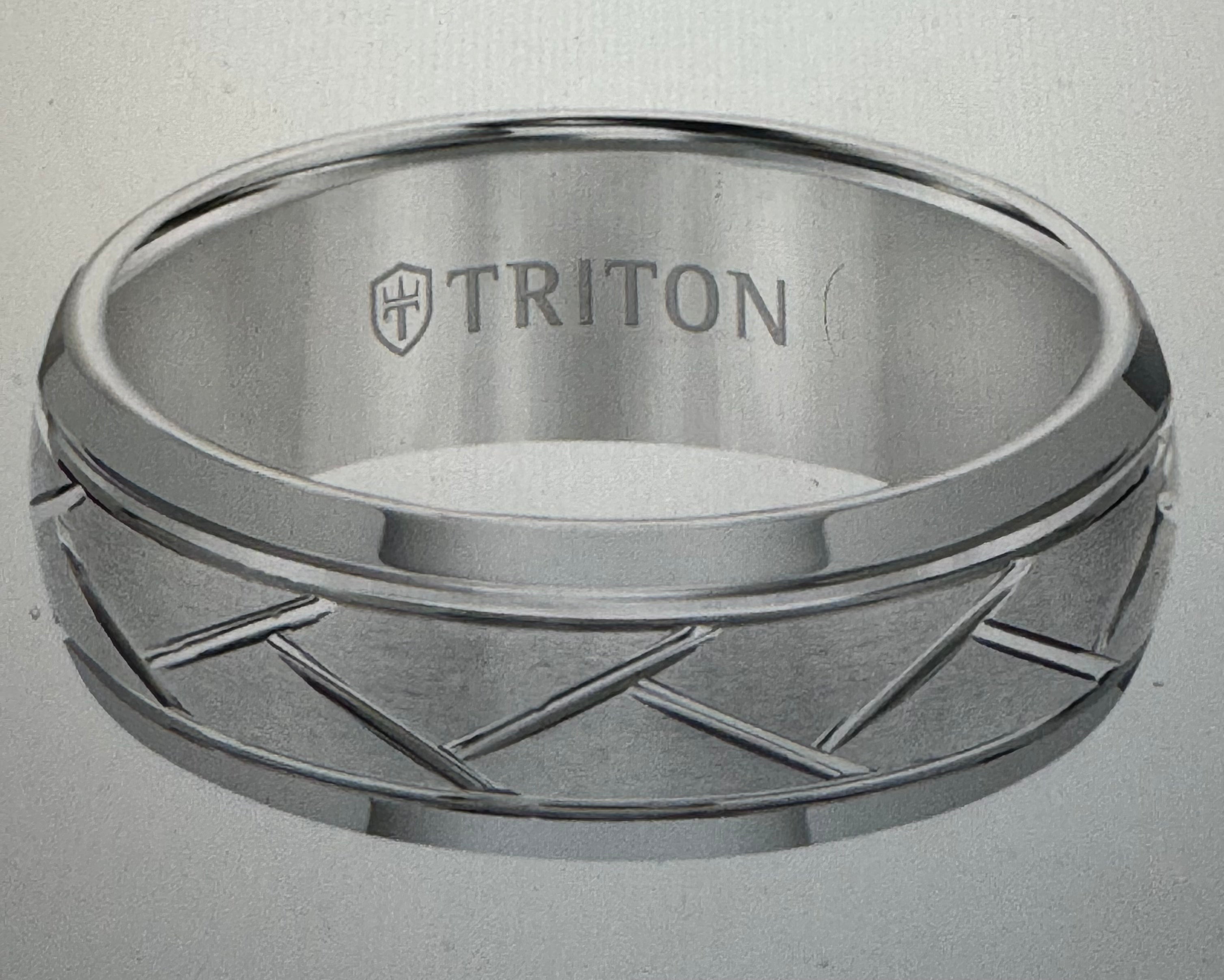 8MM Tungsten Carbide Ring - Domed Alternating Diagonal Cuts and Bevel Edge