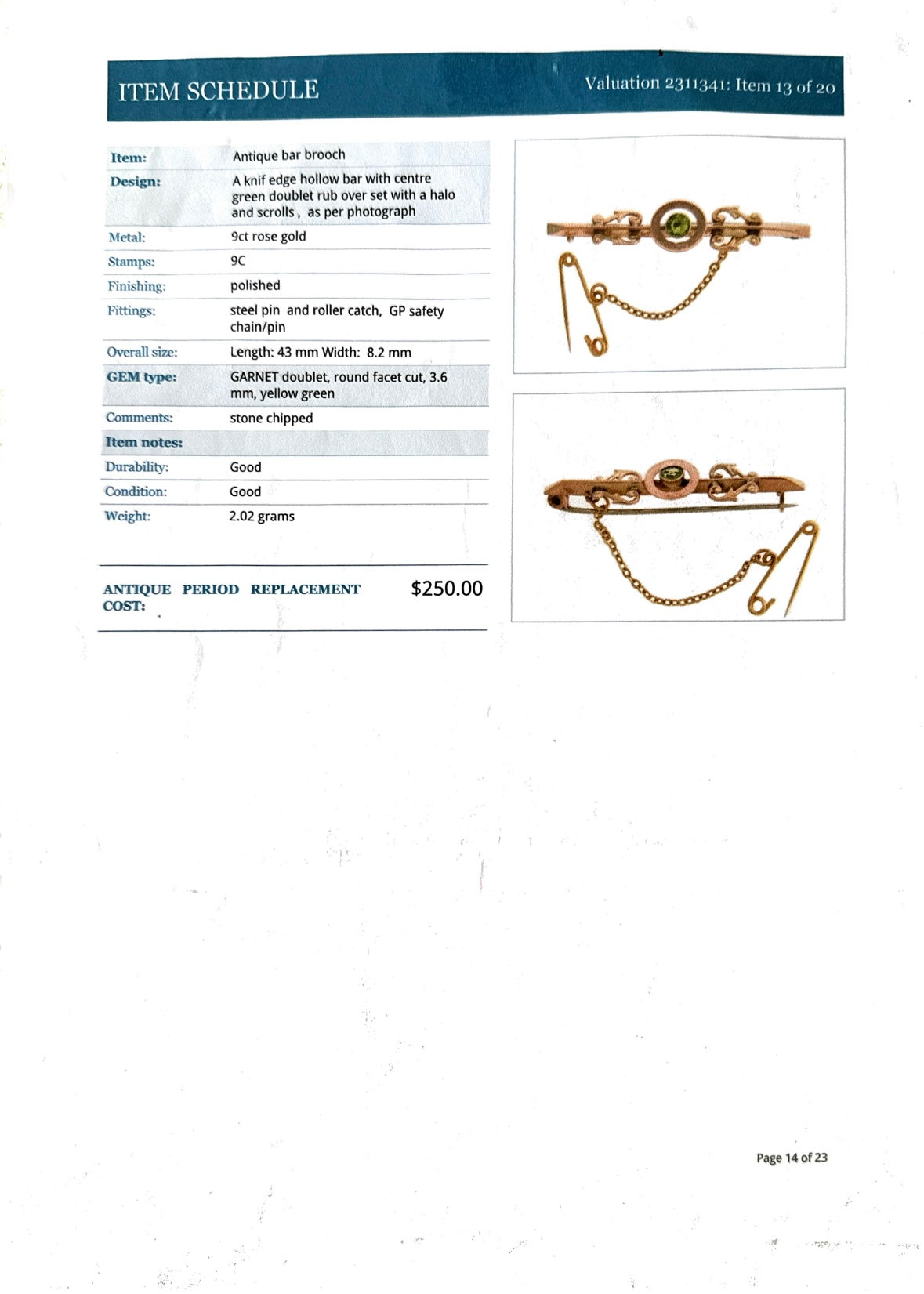 9ct Rose Gold Bar Brooch – Elegant Heirloom Gift