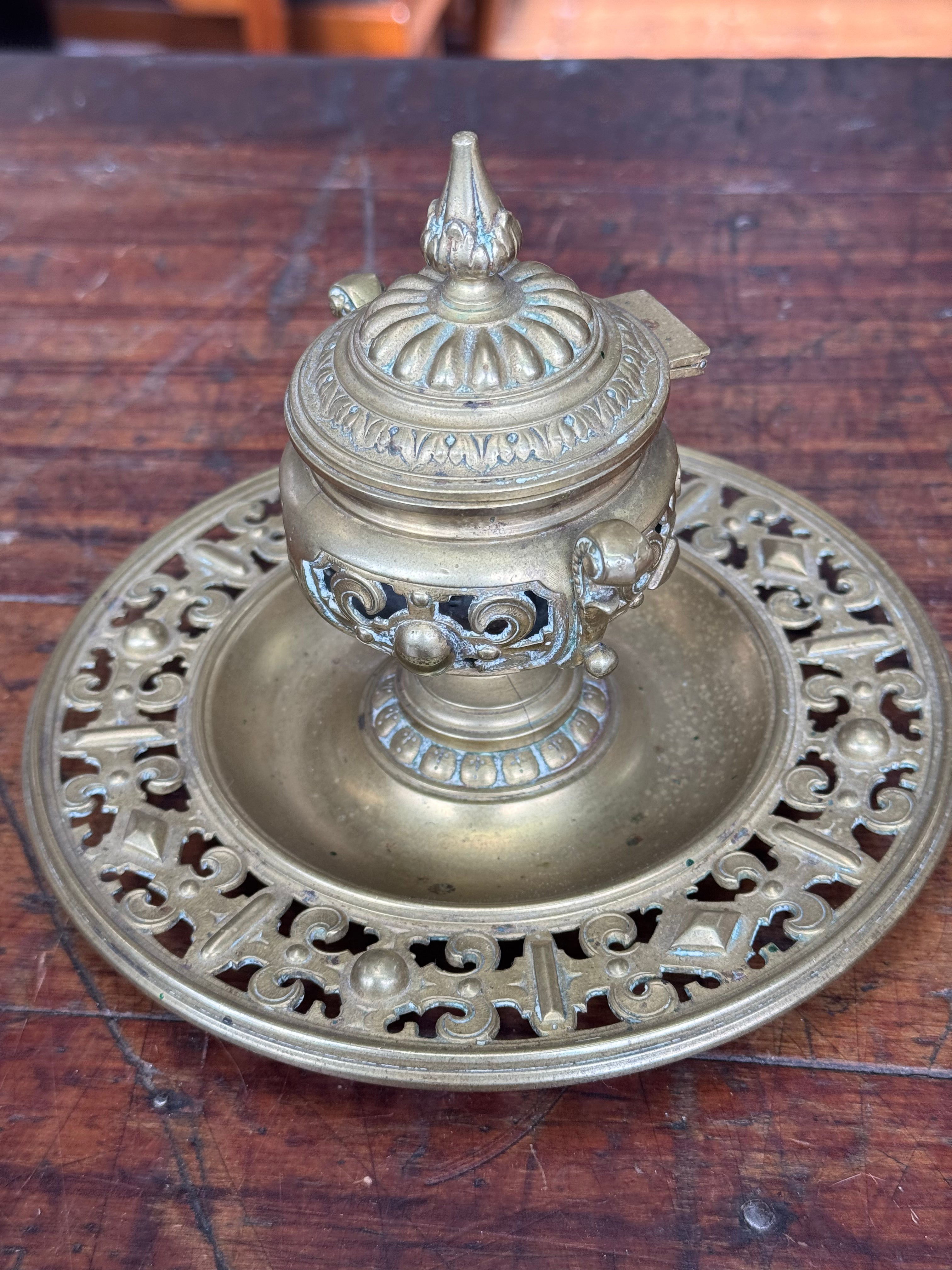 Antique Brass Ink Stand Shultz Marke