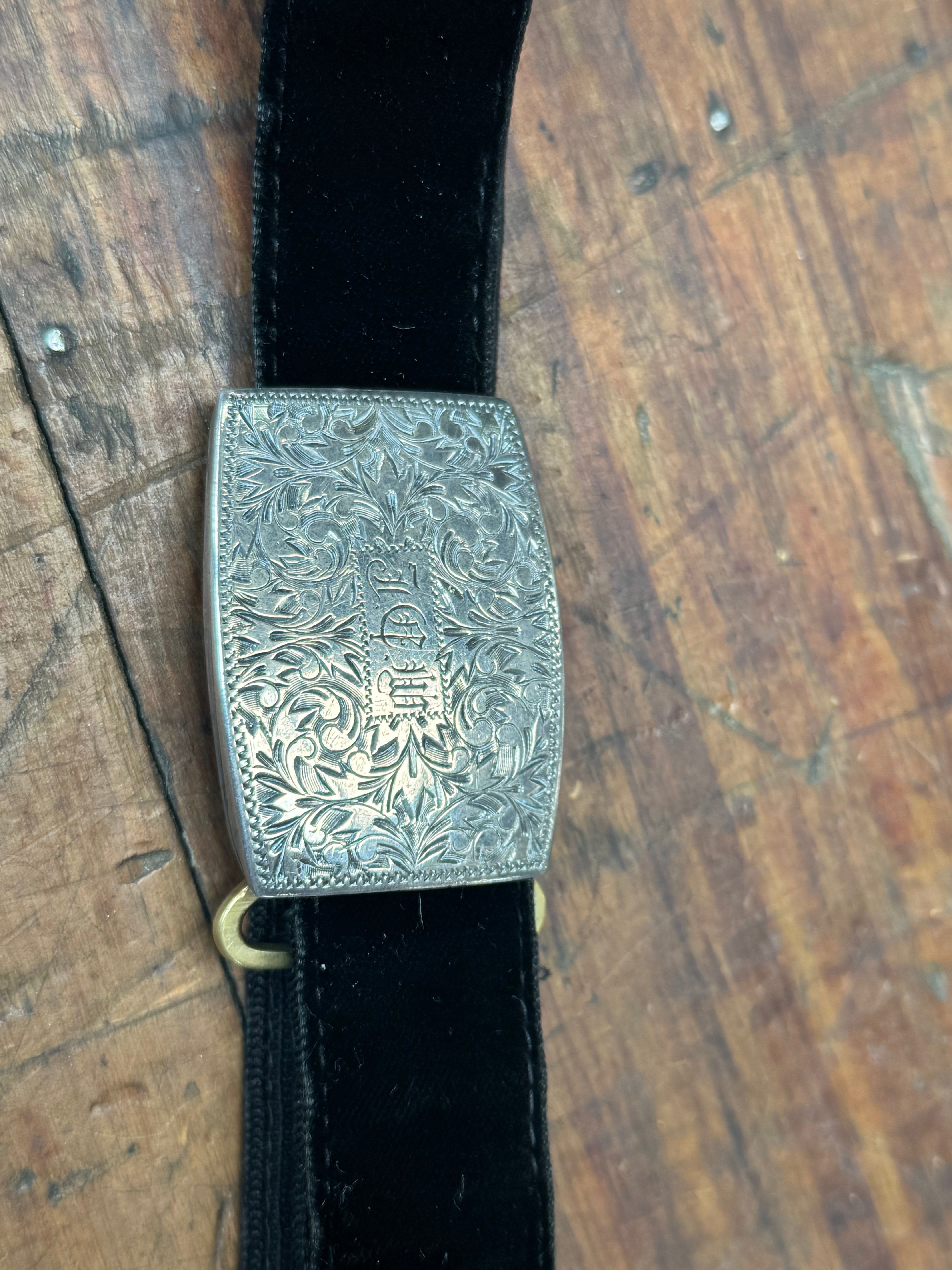 Absolutely Gorgeous Black Velvet Belt with Sterling Silver Buckle