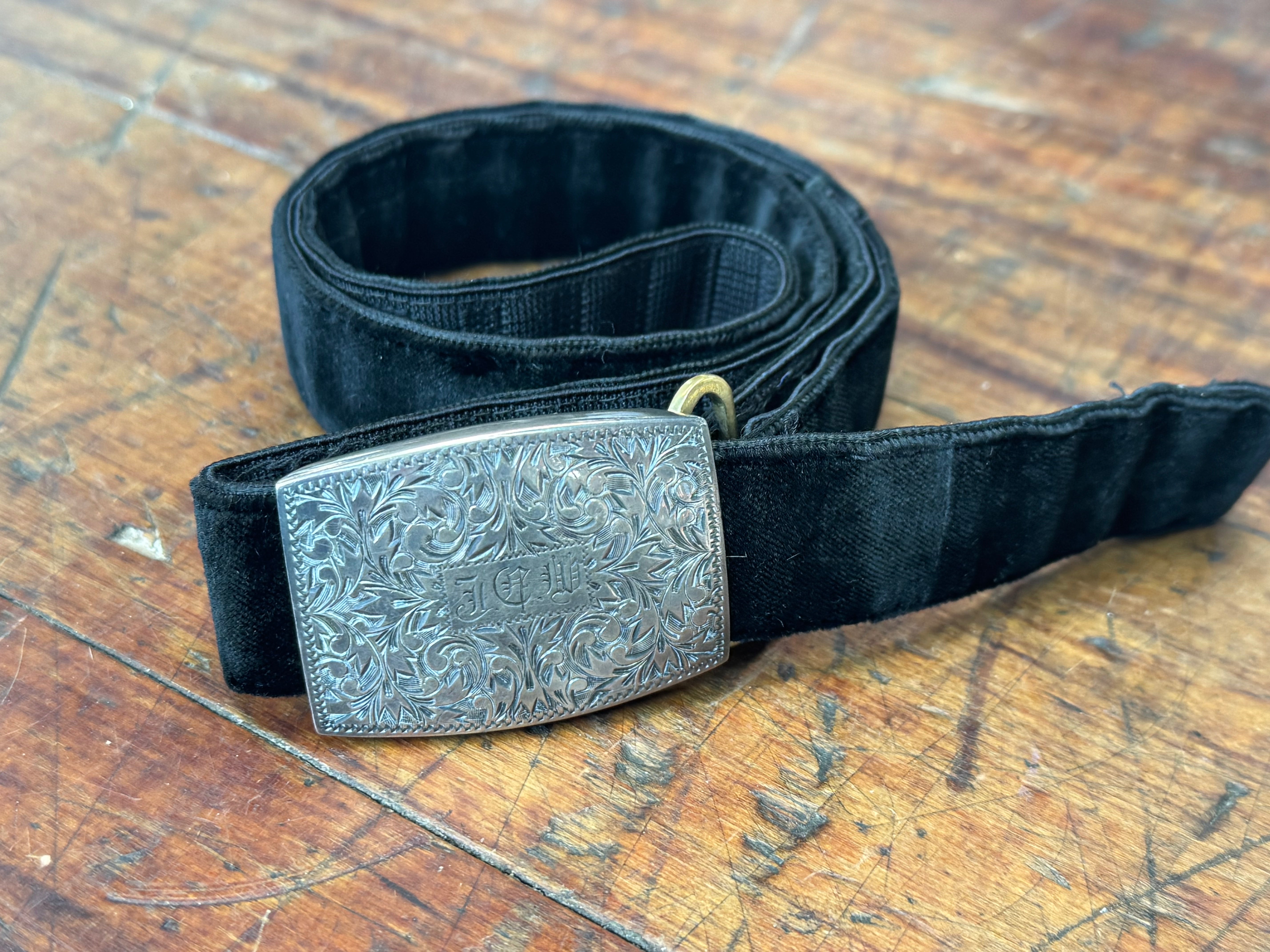 Absolutely Gorgeous Black Velvet Belt with Sterling Silver Buckle