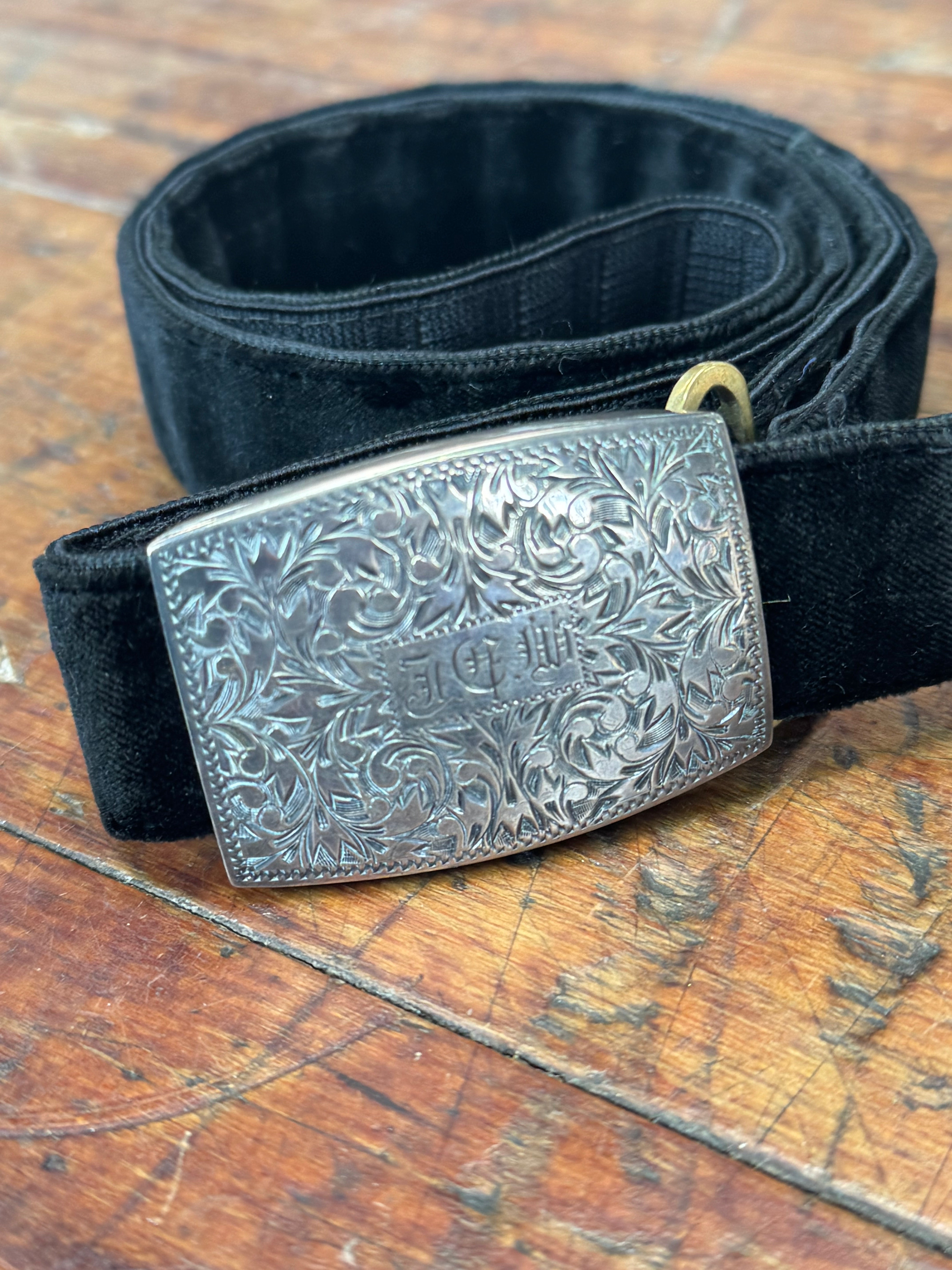 Absolutely Gorgeous Black Velvet Belt with Sterling Silver Buckle