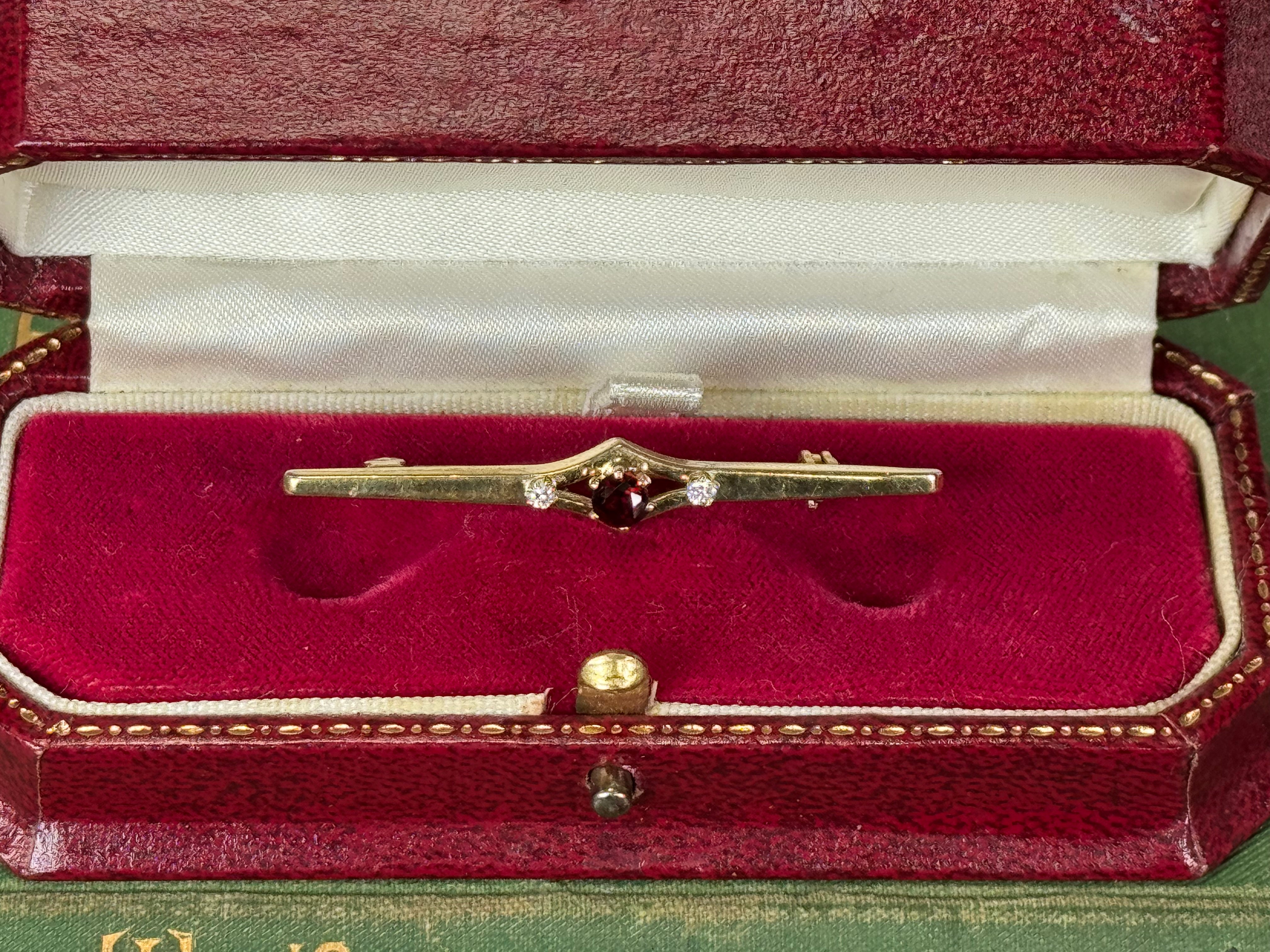 Sterling Silver Gold Plated Garnet Bar Brooch