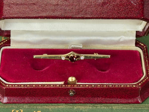 Sterling Silver Gold Plated Garnet Bar Brooch