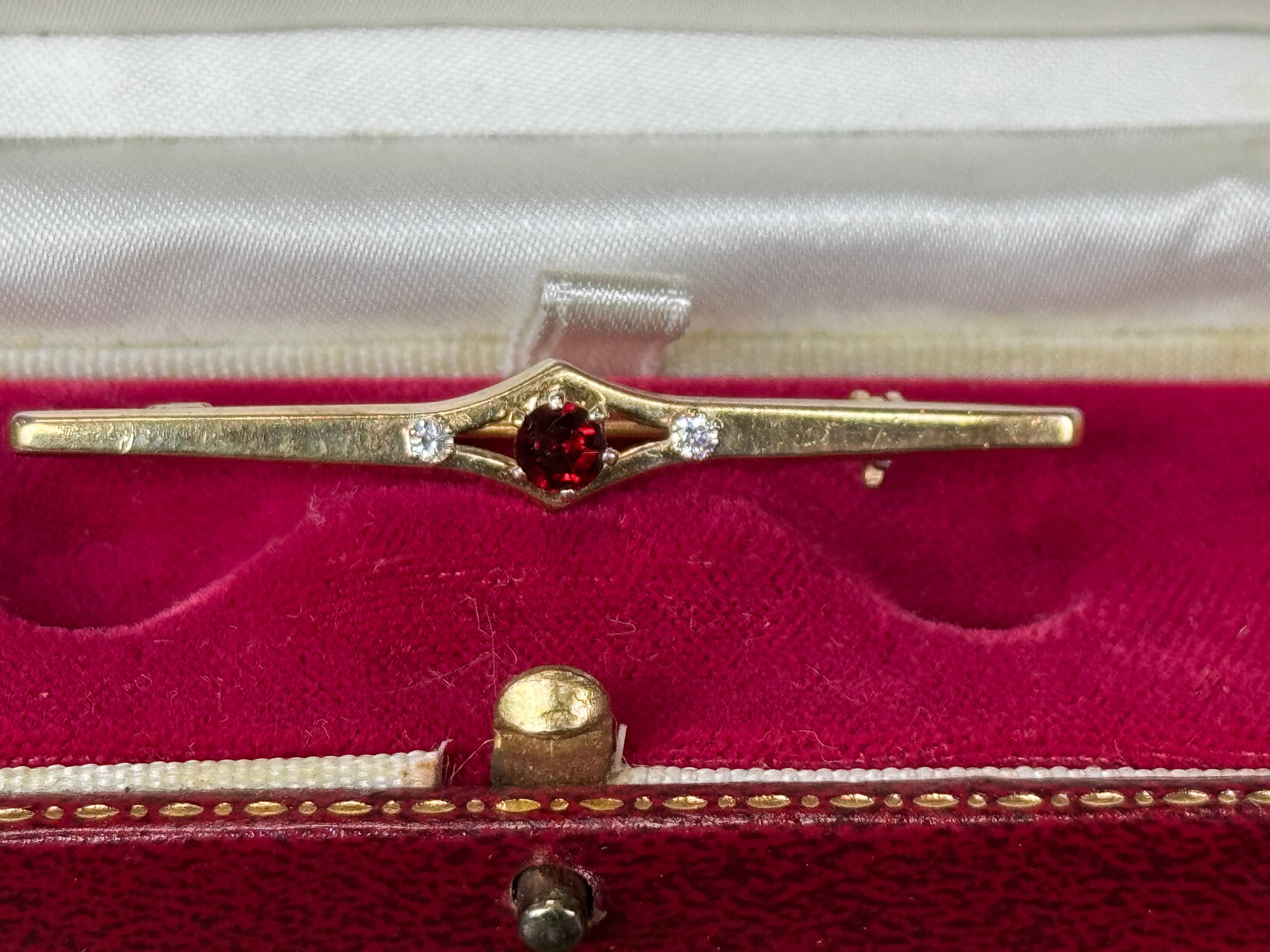 Sterling Silver Gold Plated Garnet Bar Brooch