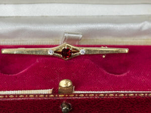 Sterling Silver Gold Plated Garnet Bar Brooch