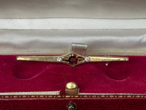 Sterling Silver Gold Plated Garnet Bar Brooch