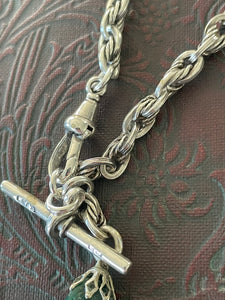 Antique Sterling Silver Bracelet / Pocket Watch Chain Plus Agate  23.75G