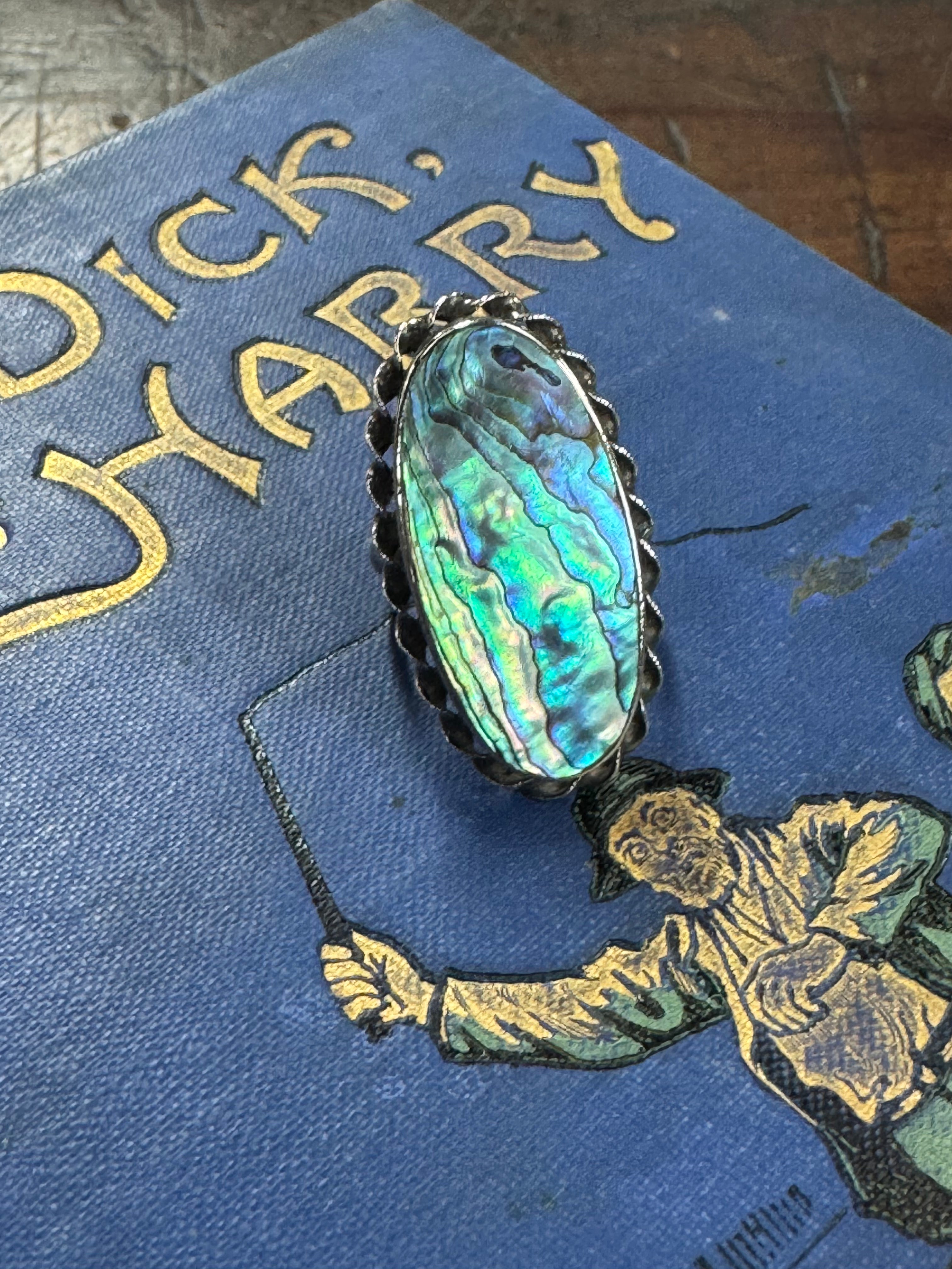 Sterling Silver Paua Shell Ring Genuine 1950's