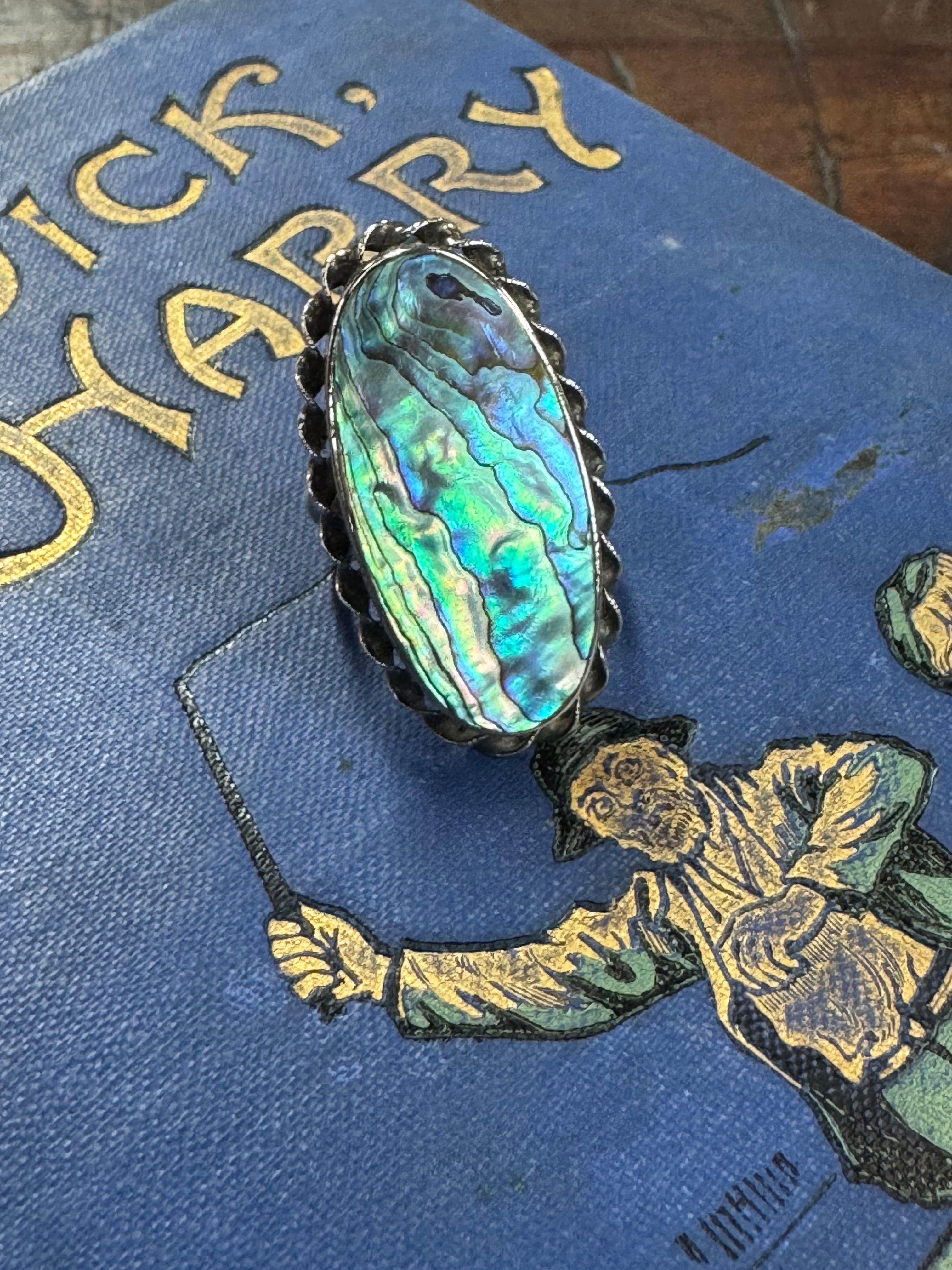 Sterling Silver Paua Shell Ring Genuine 1950's