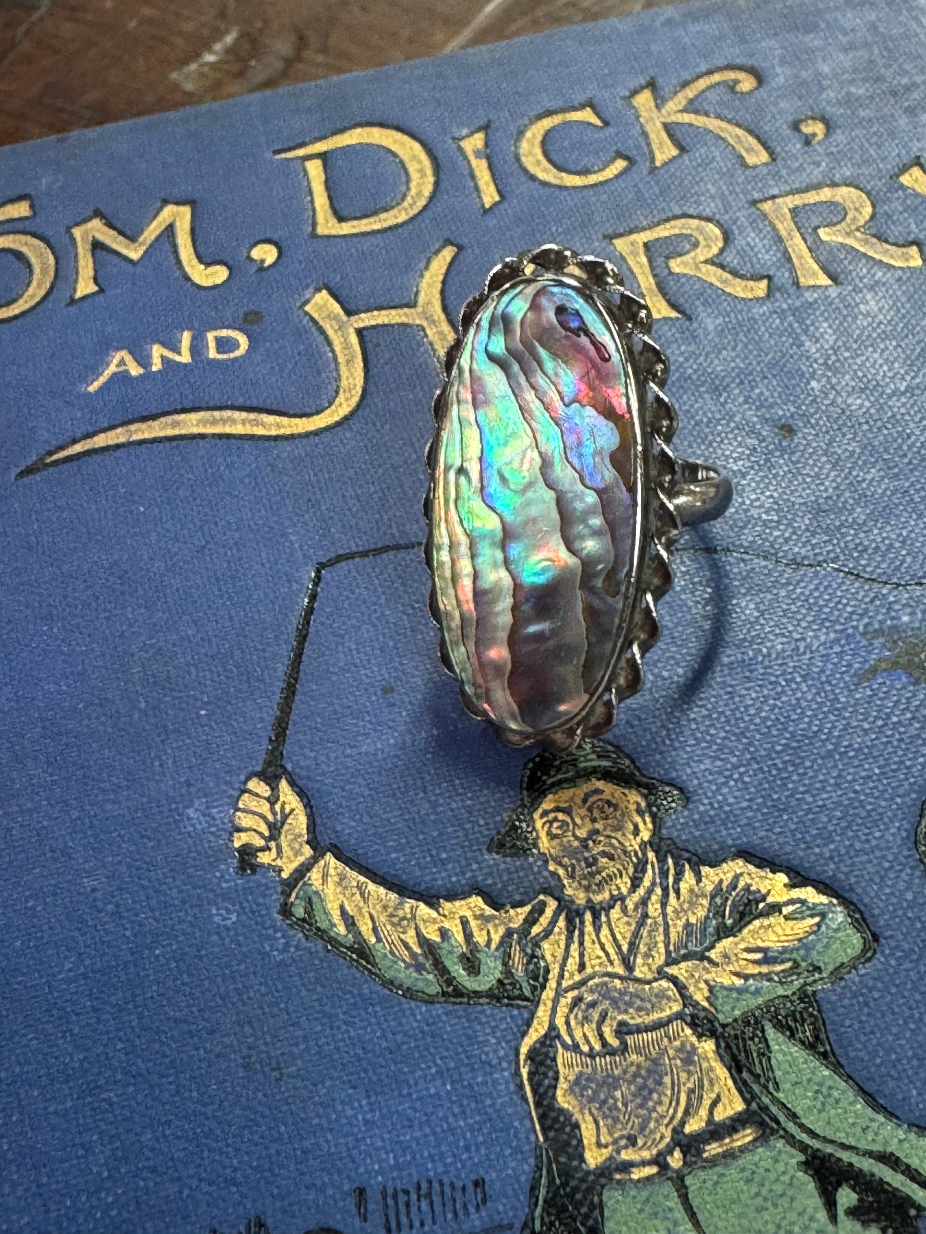 Sterling Silver Paua Shell Ring Genuine 1950's