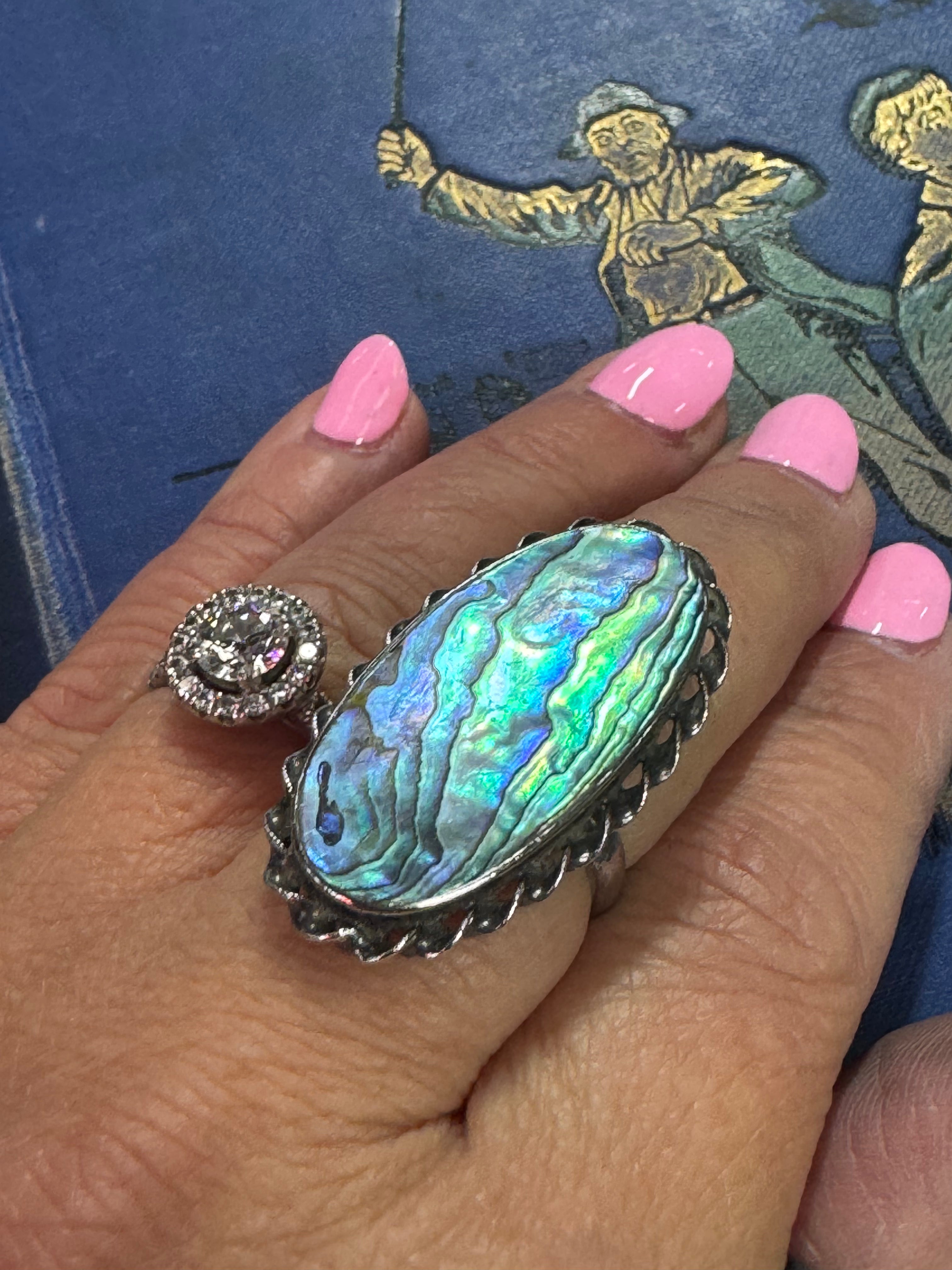 Sterling Silver Paua Shell Ring Genuine 1950's