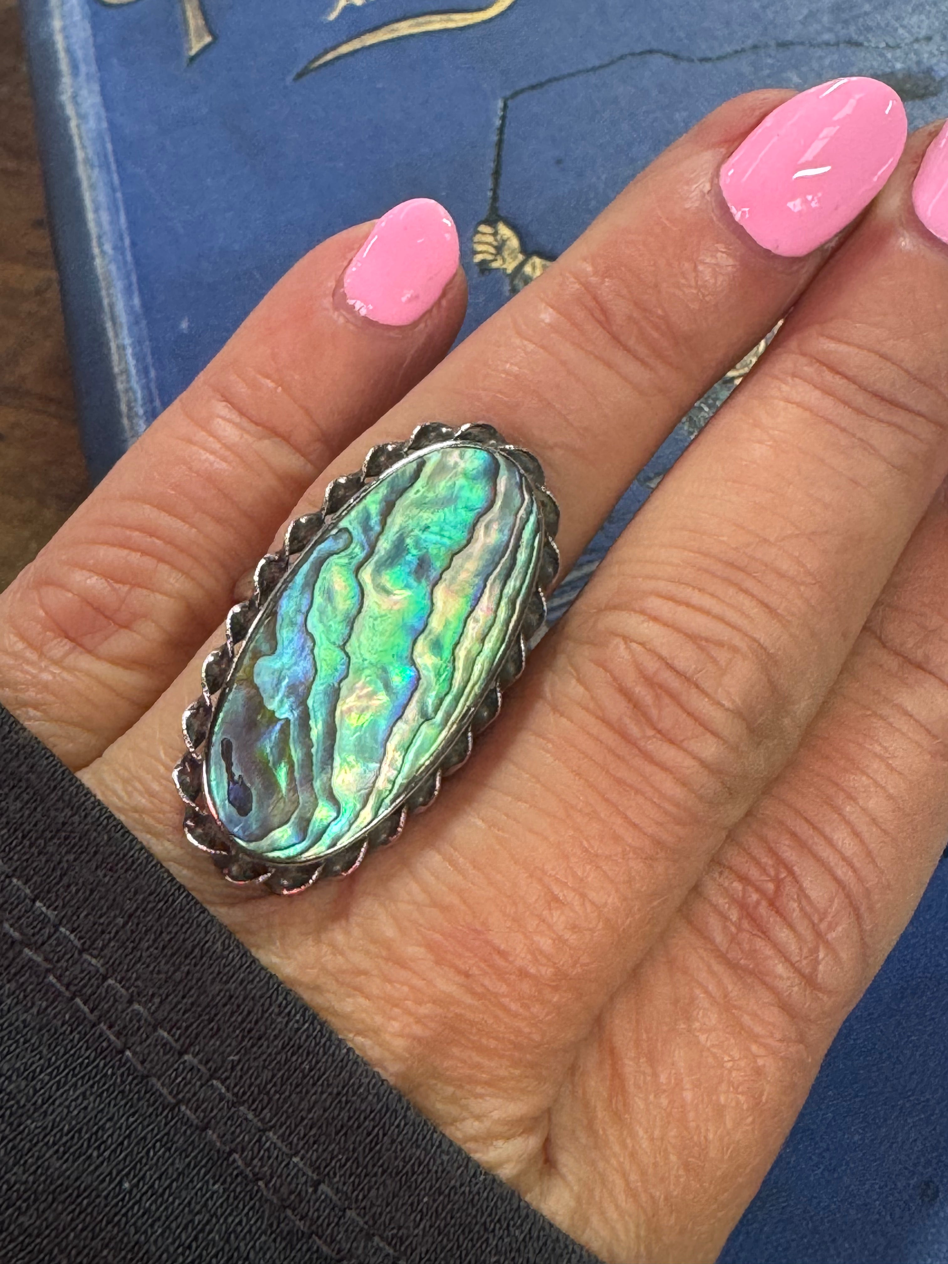 Sterling Silver Paua Shell Ring Genuine 1950's