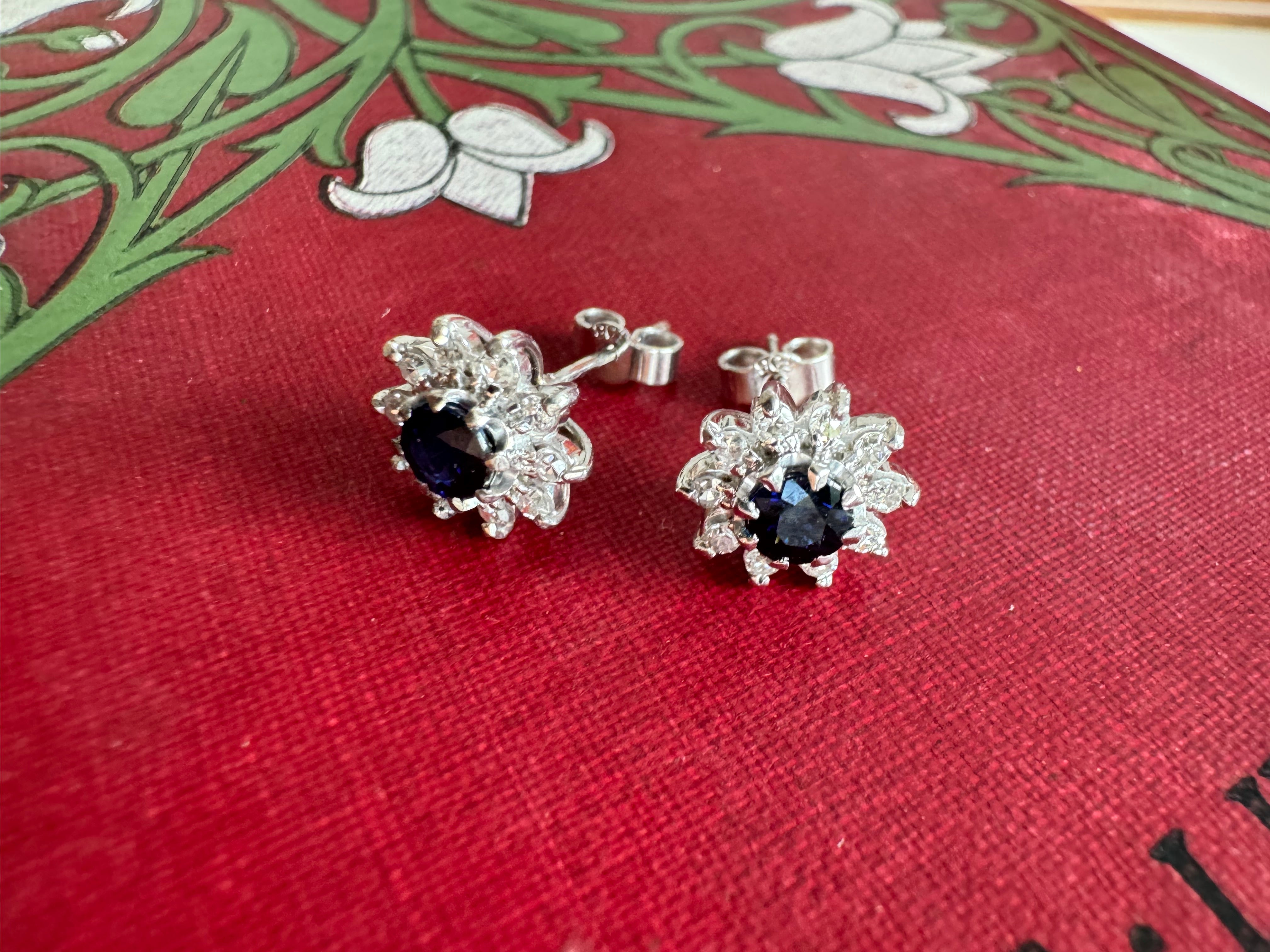 Exquisite 18ct White Gold Sapphire & Diamond Cluster Earrings