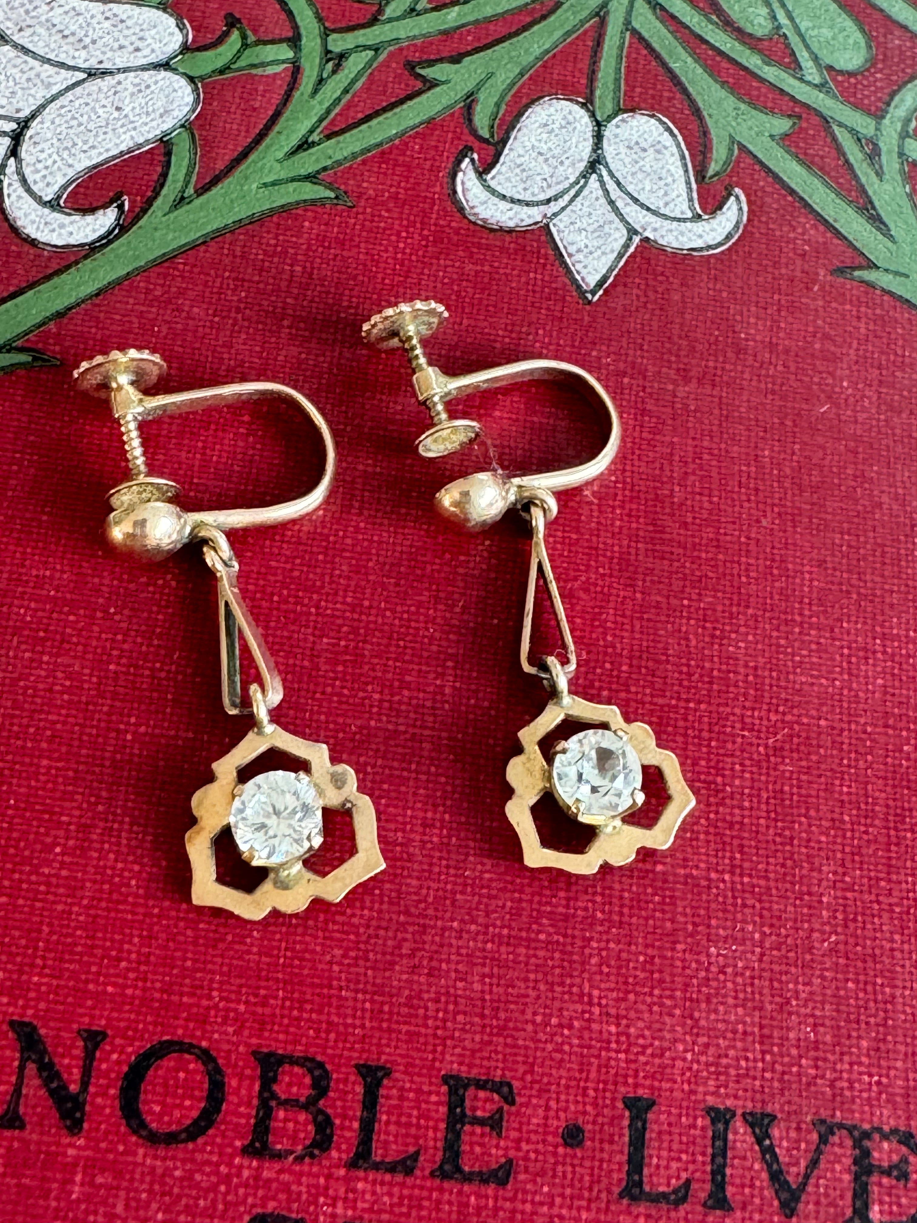 Antique Rose Gold White Sapphire Drop Earrings