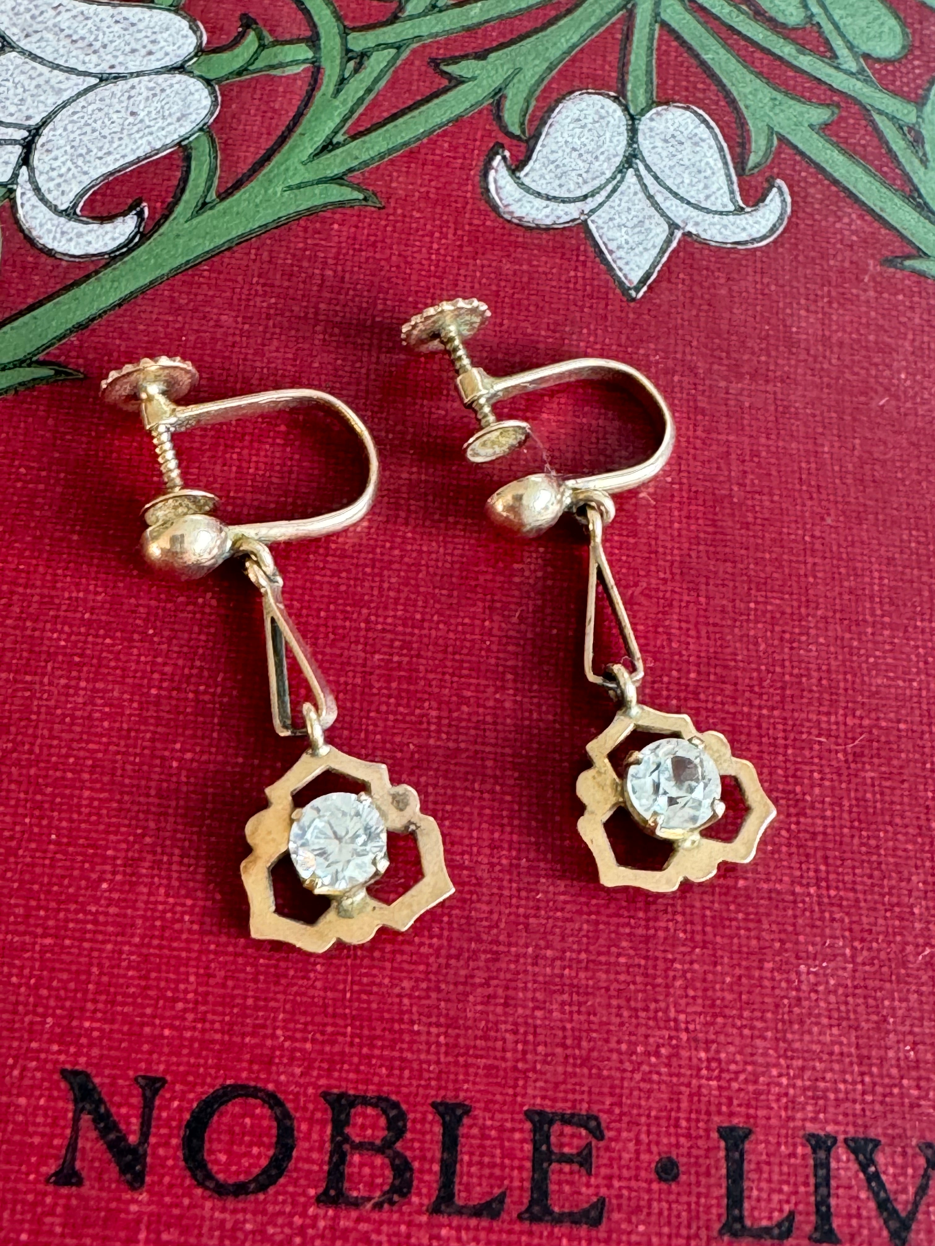 Antique Rose Gold White Sapphire Drop Earrings