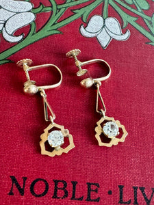 Antique Rose Gold White Sapphire Drop Earrings