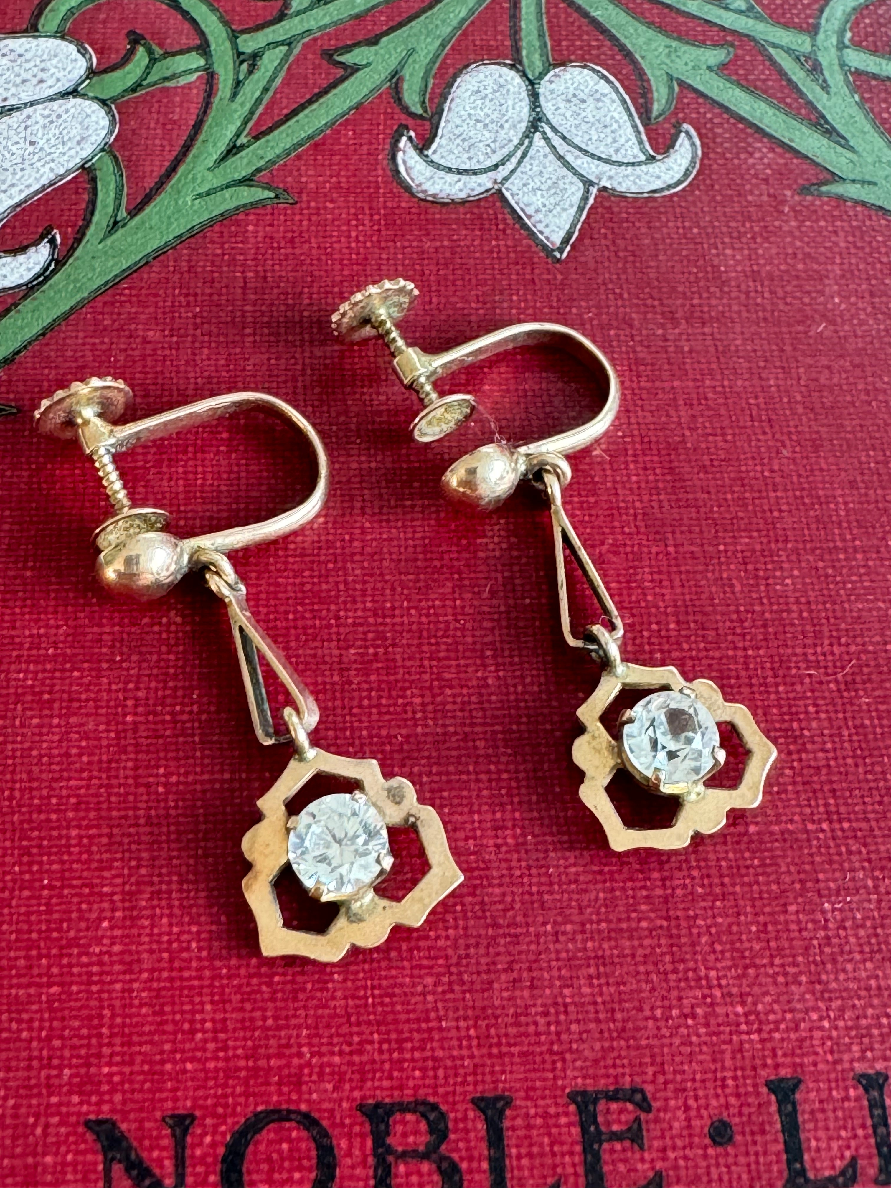 Antique Rose Gold White Sapphire Drop Earrings