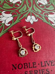 Antique Rose Gold White Sapphire Drop Earrings