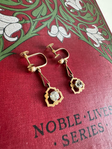 Antique Rose Gold White Sapphire Drop Earrings