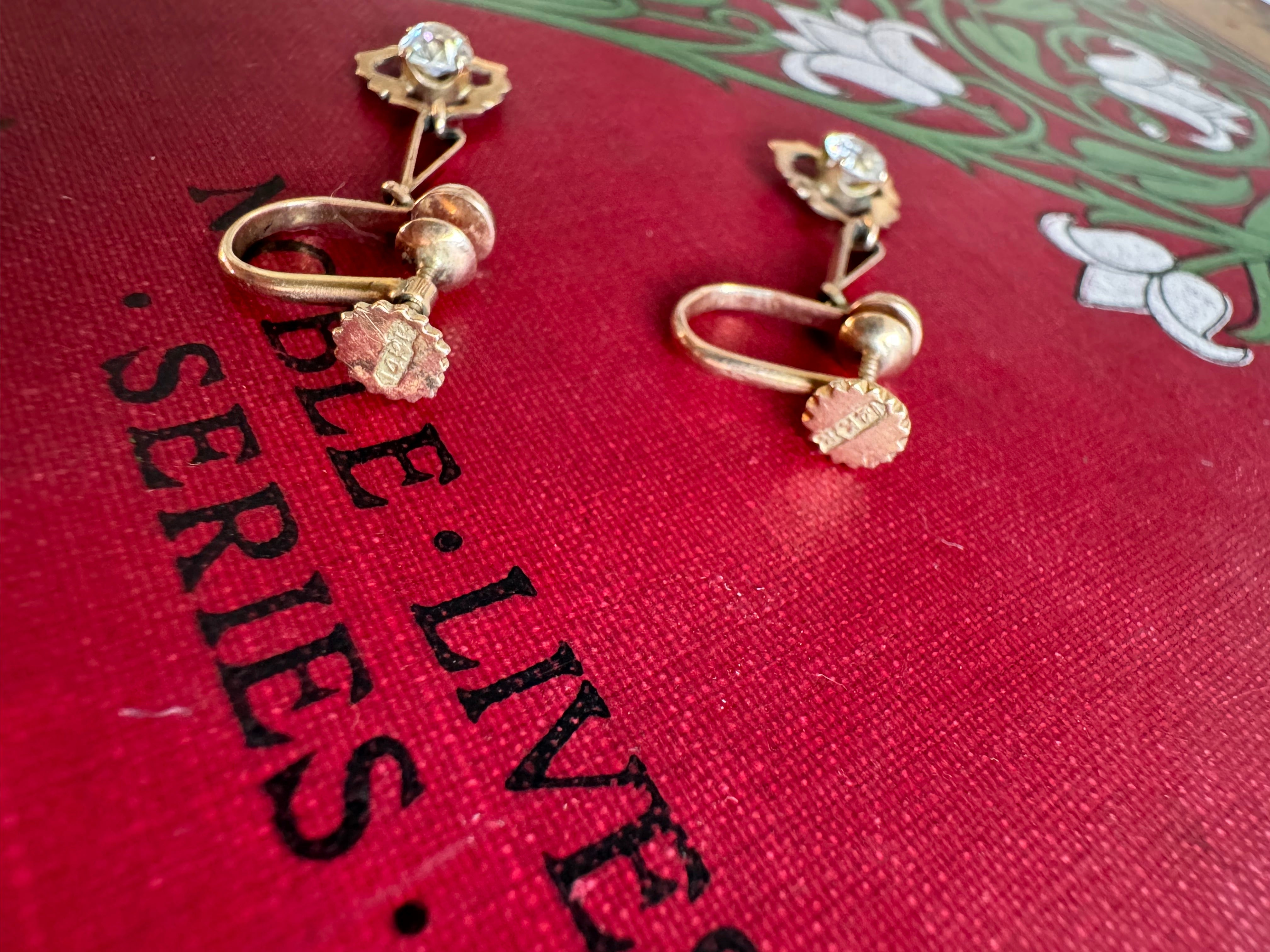 Antique Rose Gold White Sapphire Drop Earrings