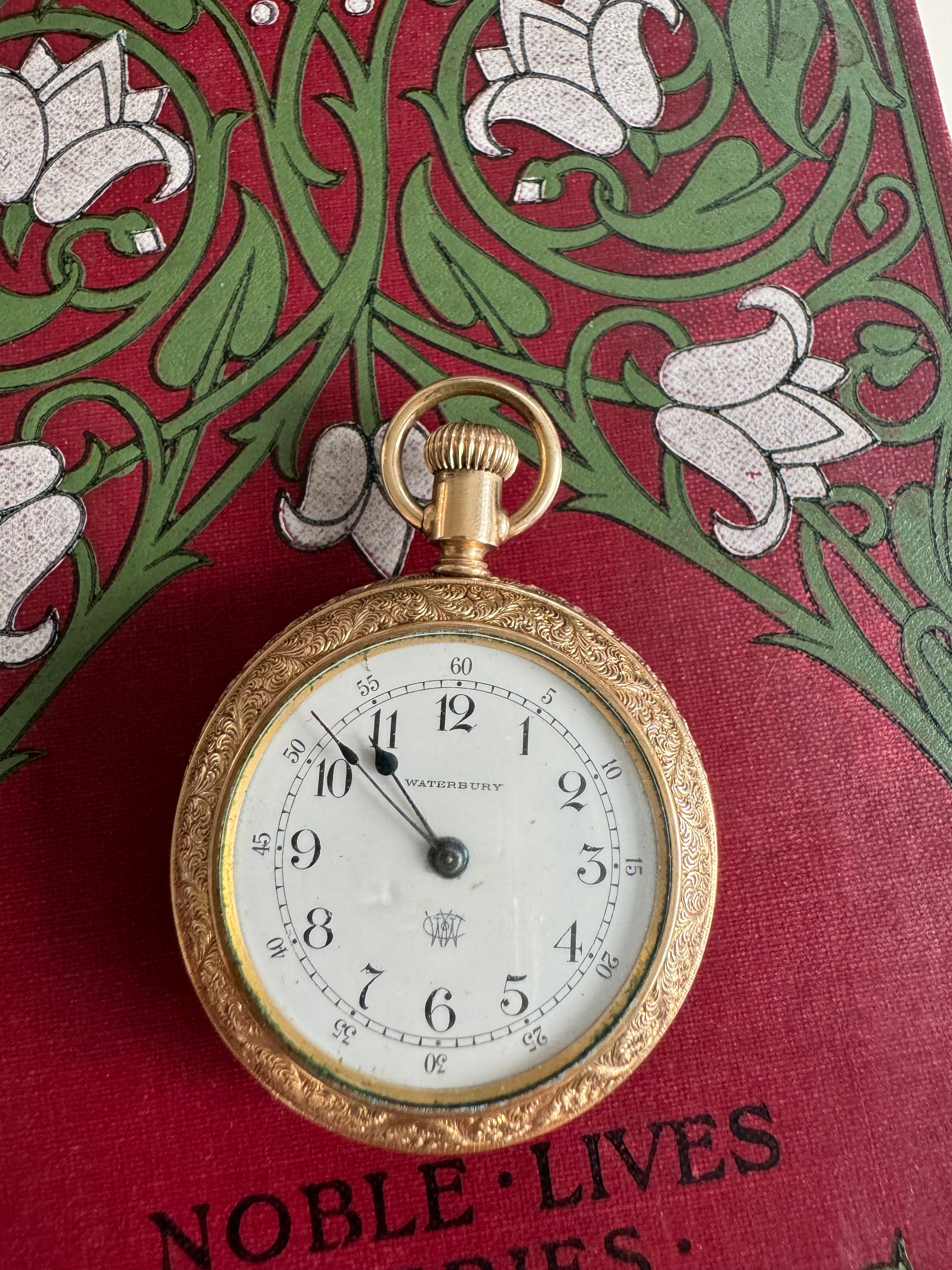 Vintage Ladies Gold Plated Waterbury Pocket Watch Working
