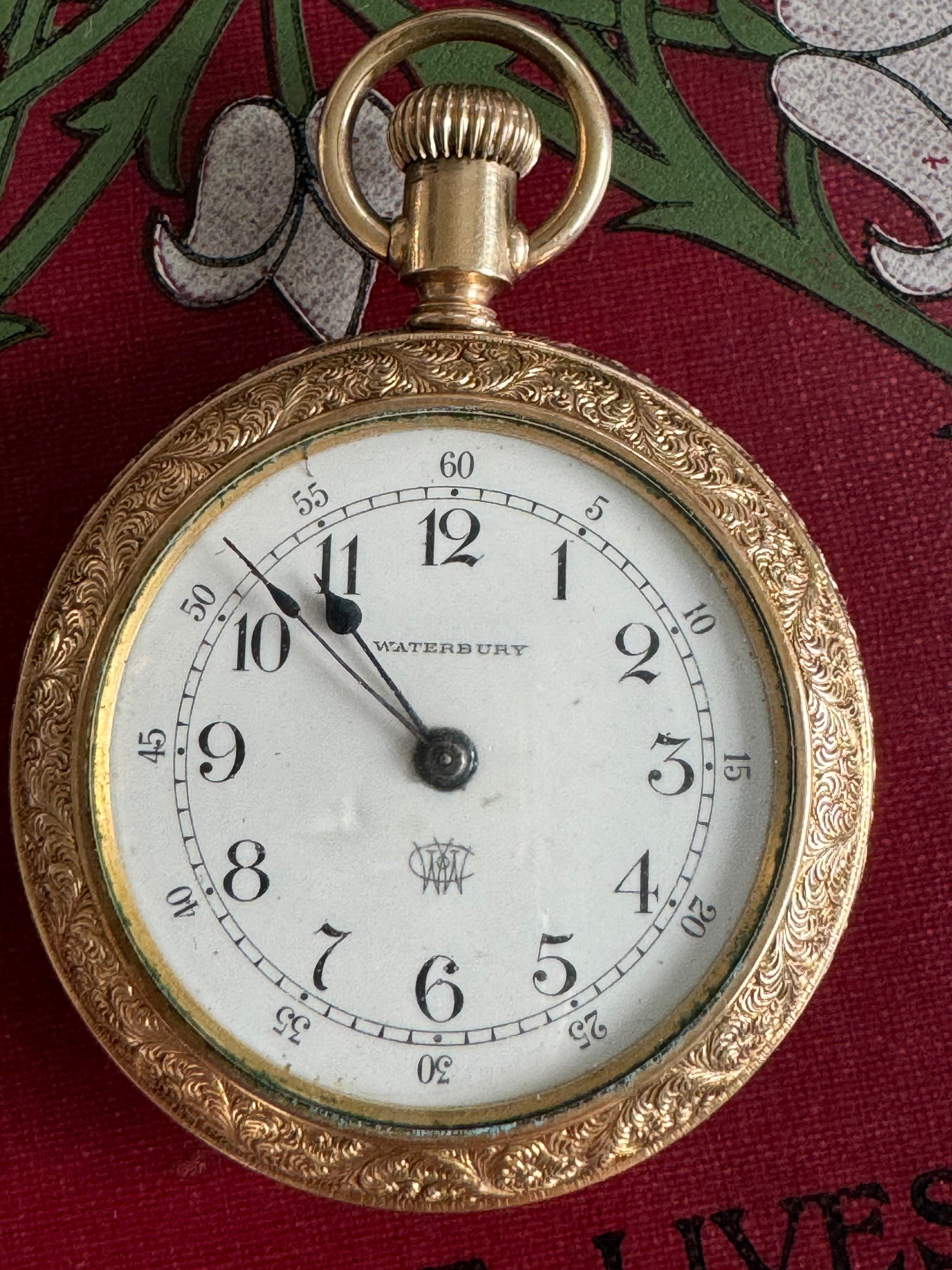 Vintage Ladies Gold Plated Waterbury Pocket Watch Working