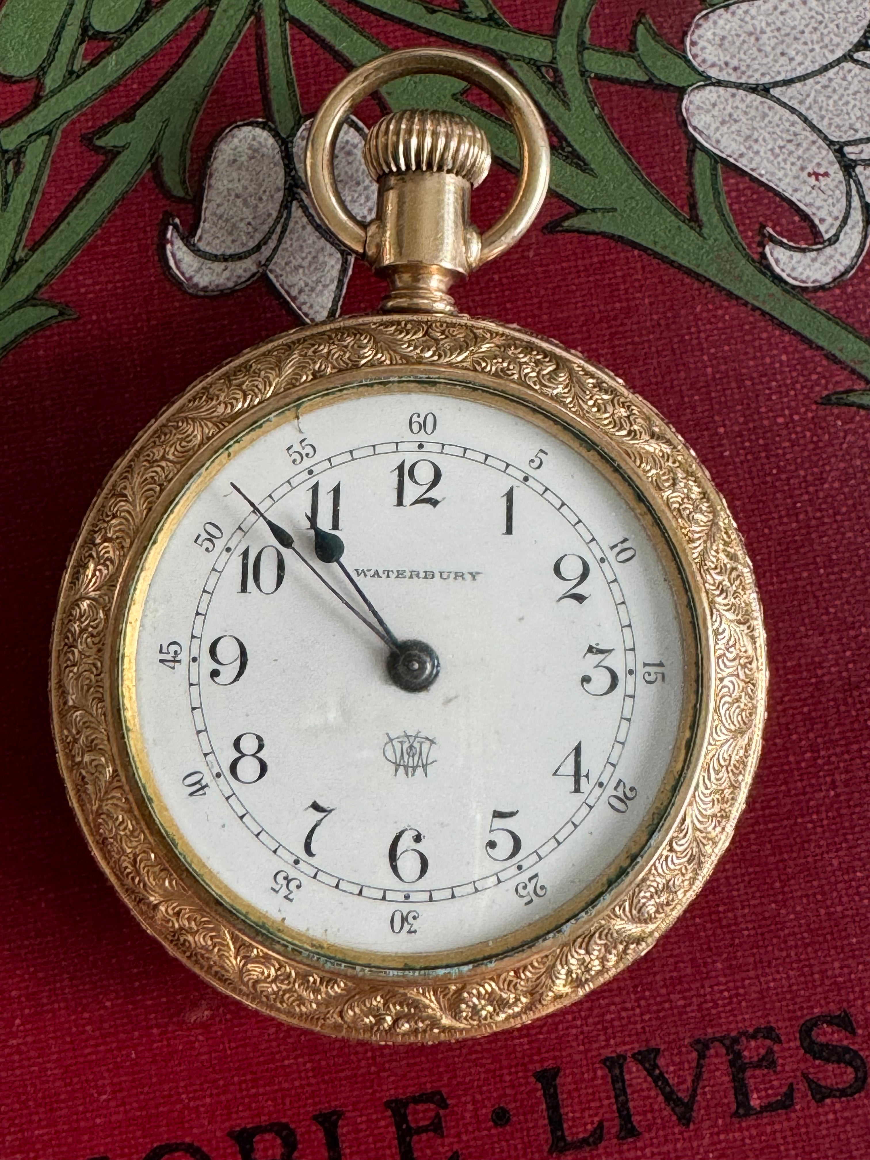 Vintage Ladies Gold Plated Waterbury Pocket Watch Working