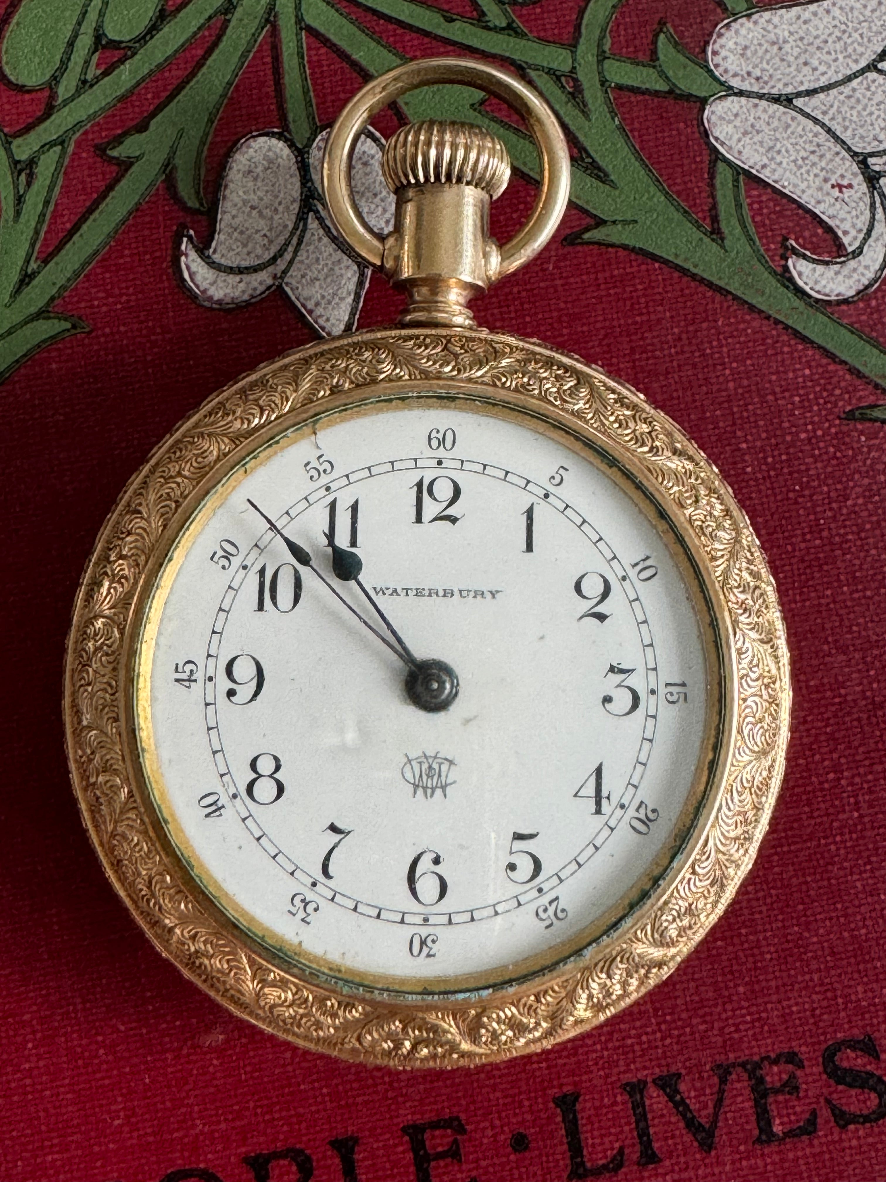 Vintage Ladies Gold Plated Waterbury Pocket Watch Working