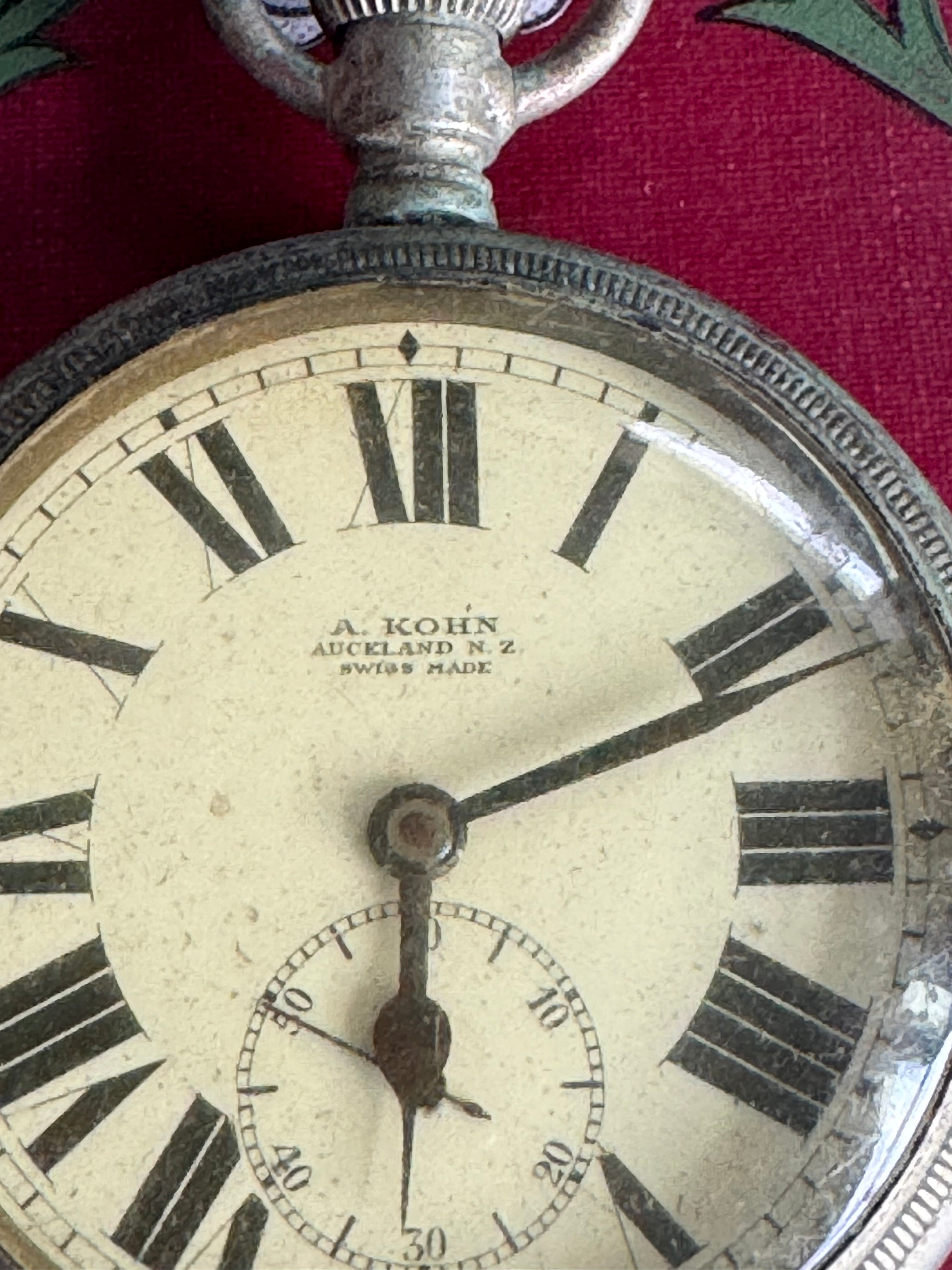 Antique Pocket Watch A Kohn Auckland N.Z Swiss Made - Not Working