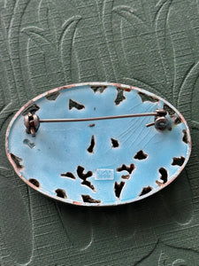 Vintage Silver Cloisonné Oval Floral Brooch stamped silver 1000