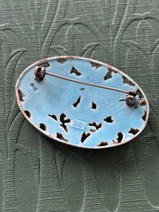 Vintage Silver Cloisonné Oval Floral Brooch stamped silver 1000