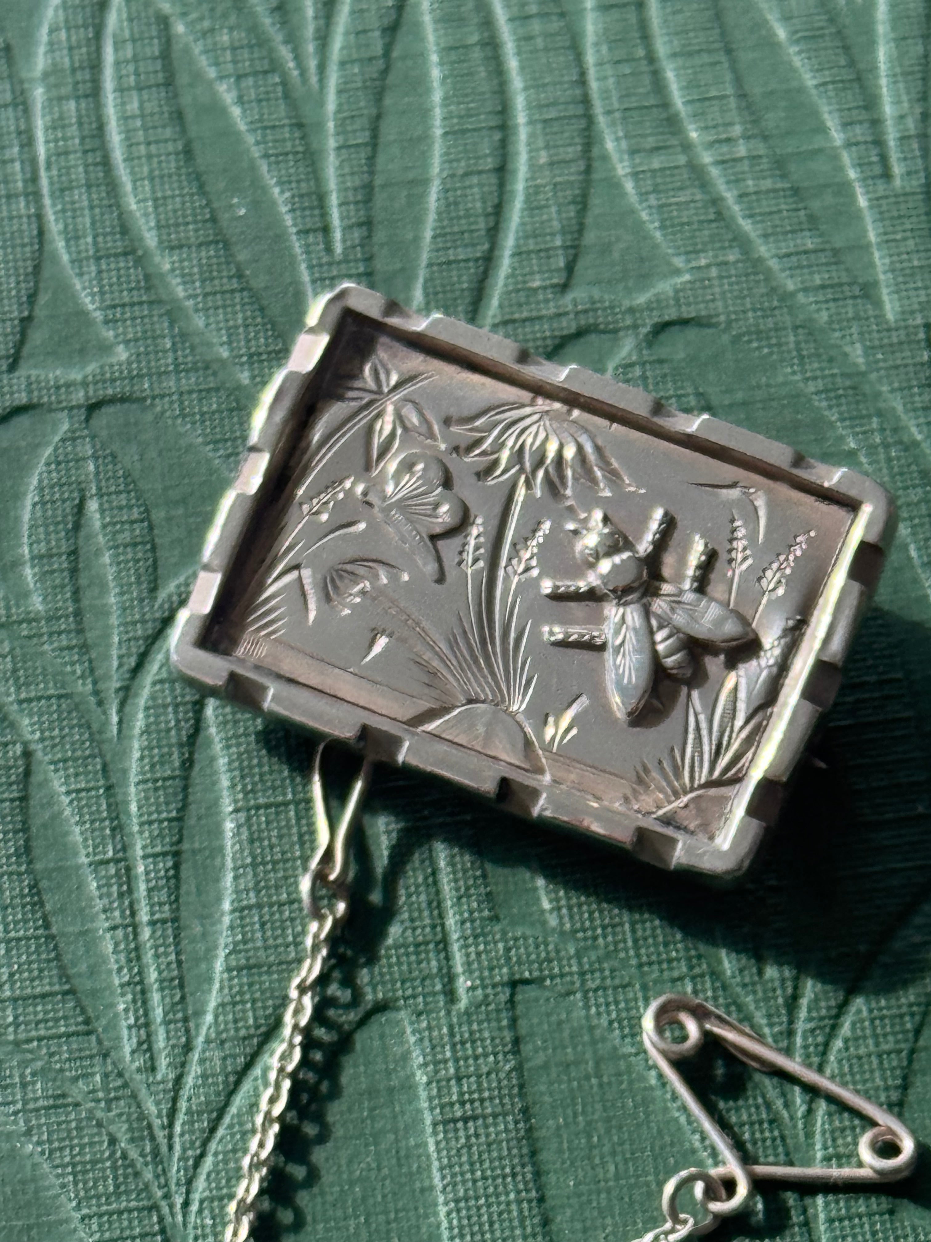 Vintage Sterling Silver Postage Stamp Butterfly & Bee Brooch Super Cute
