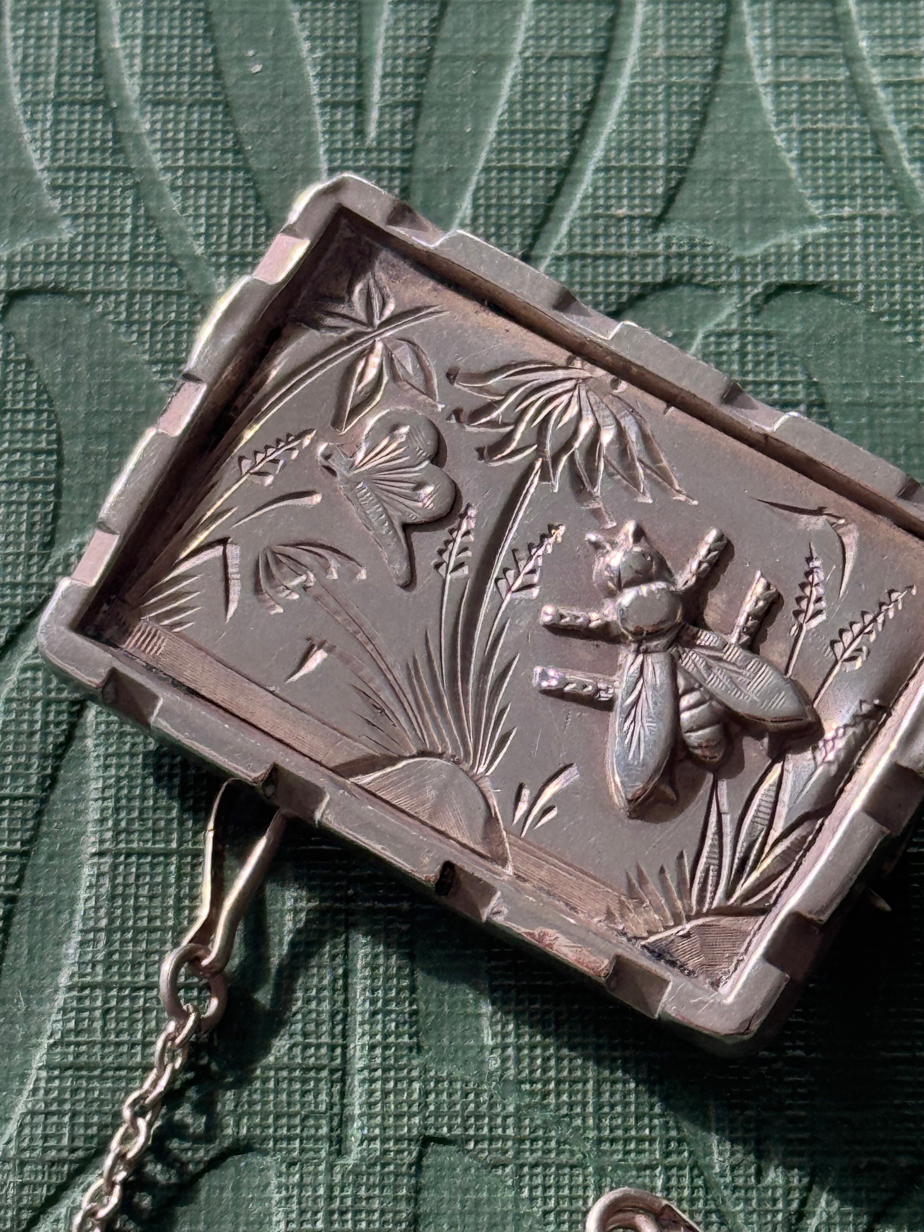 Vintage Sterling Silver Postage Stamp Butterfly & Bee Brooch Super Cute