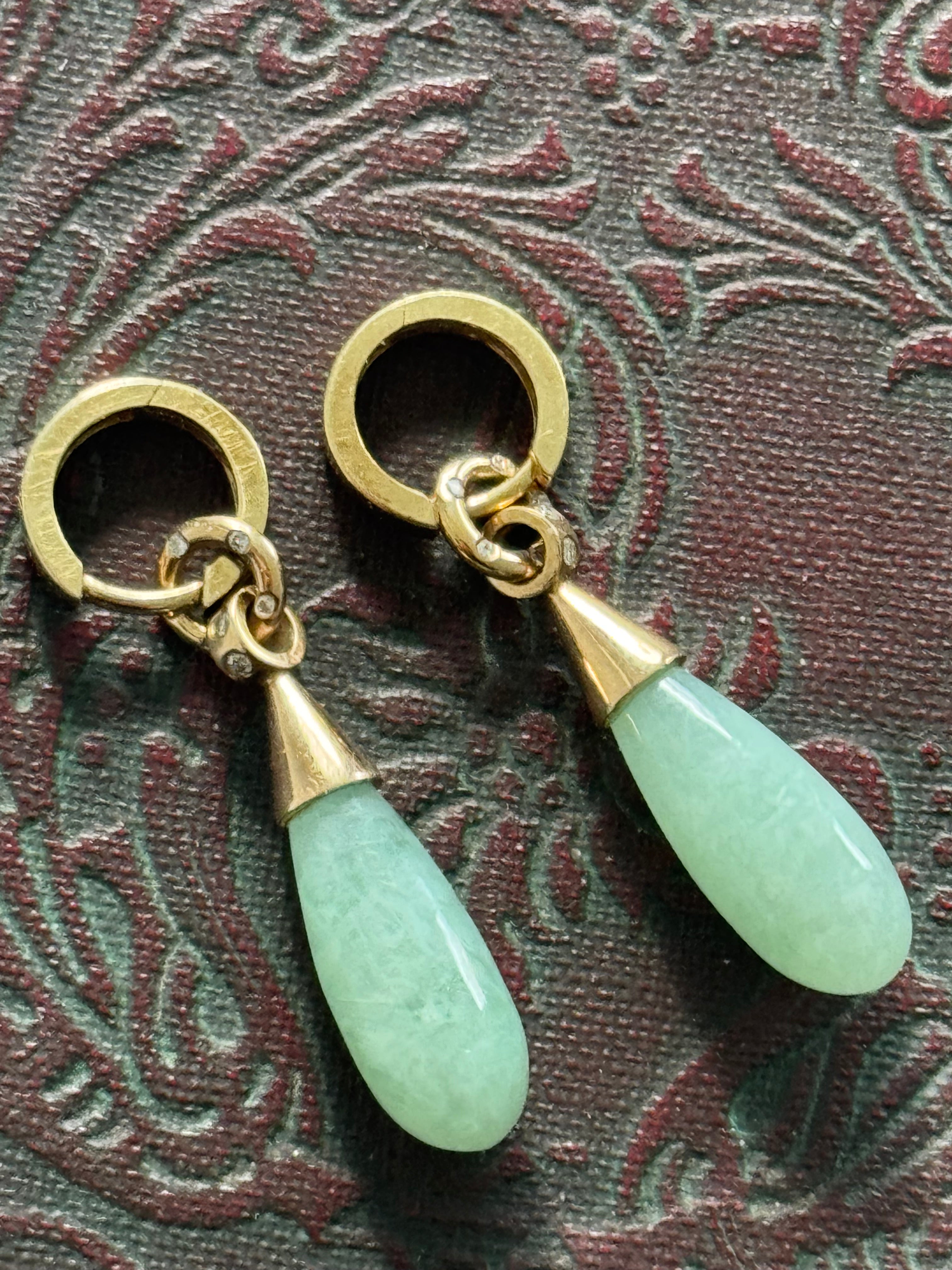 9ct Yellow Gold Diamond & Jade Earrings