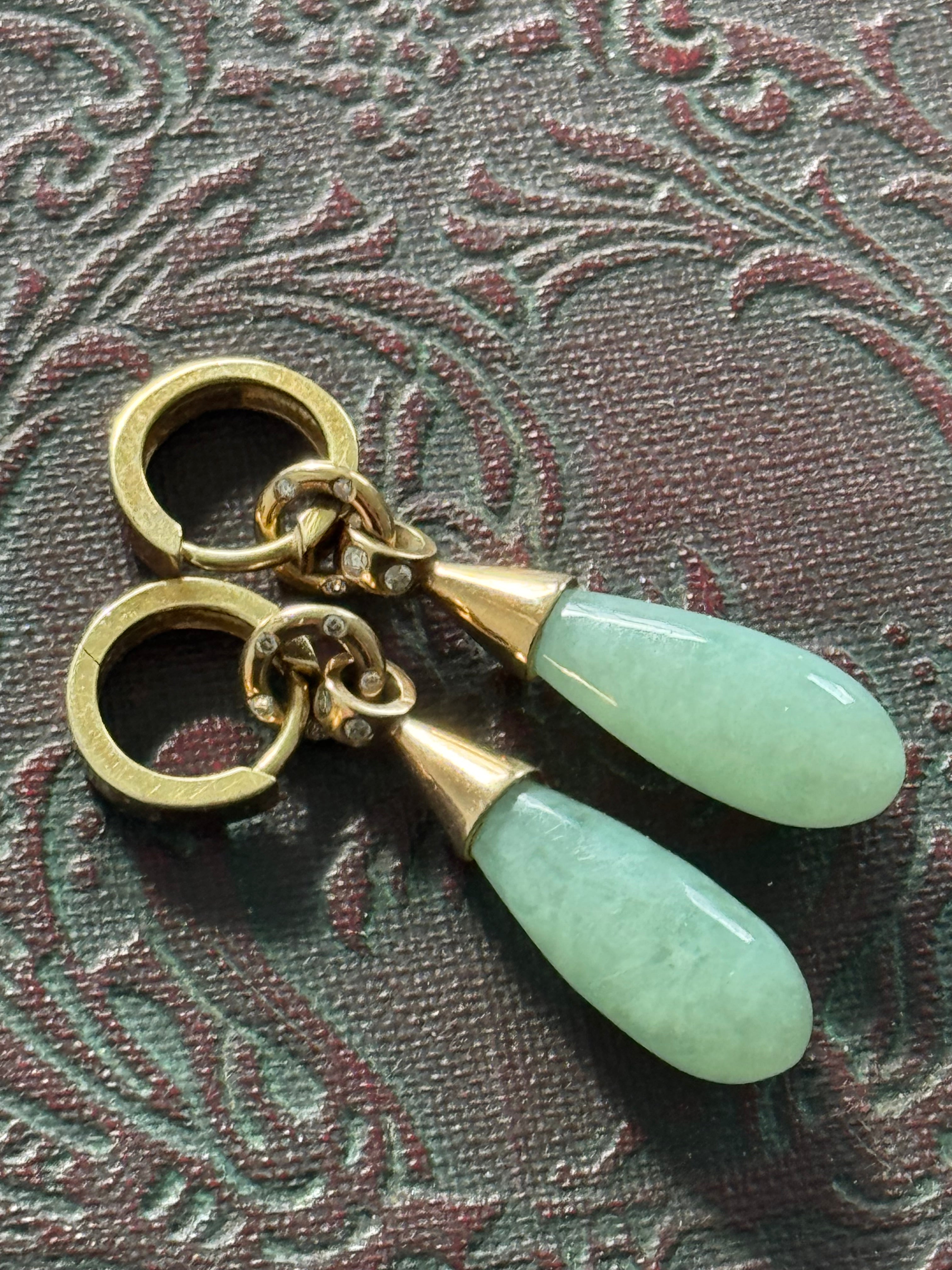 9ct Yellow Gold Diamond & Jade Earrings