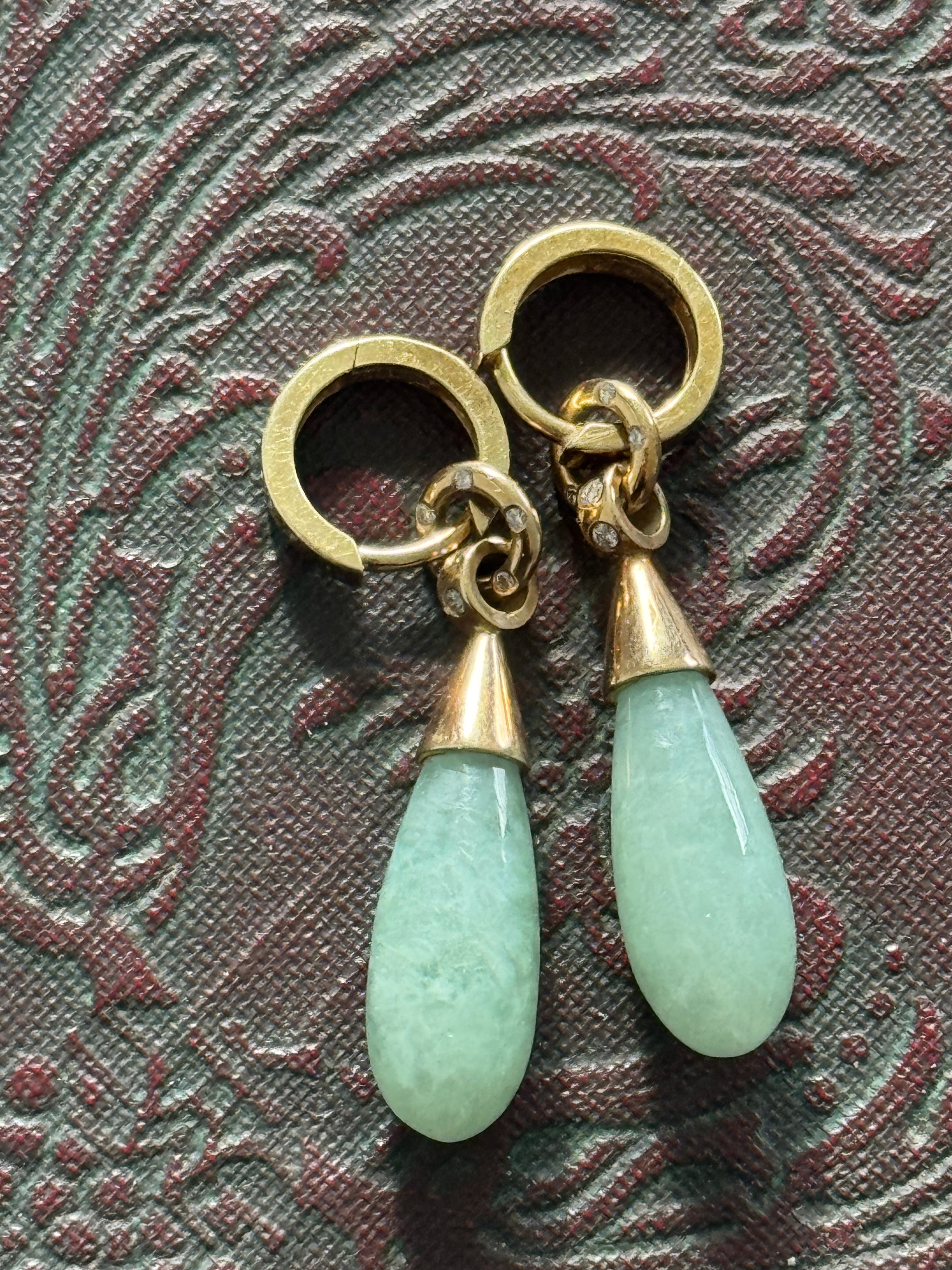 9ct Yellow Gold Diamond & Jade Earrings