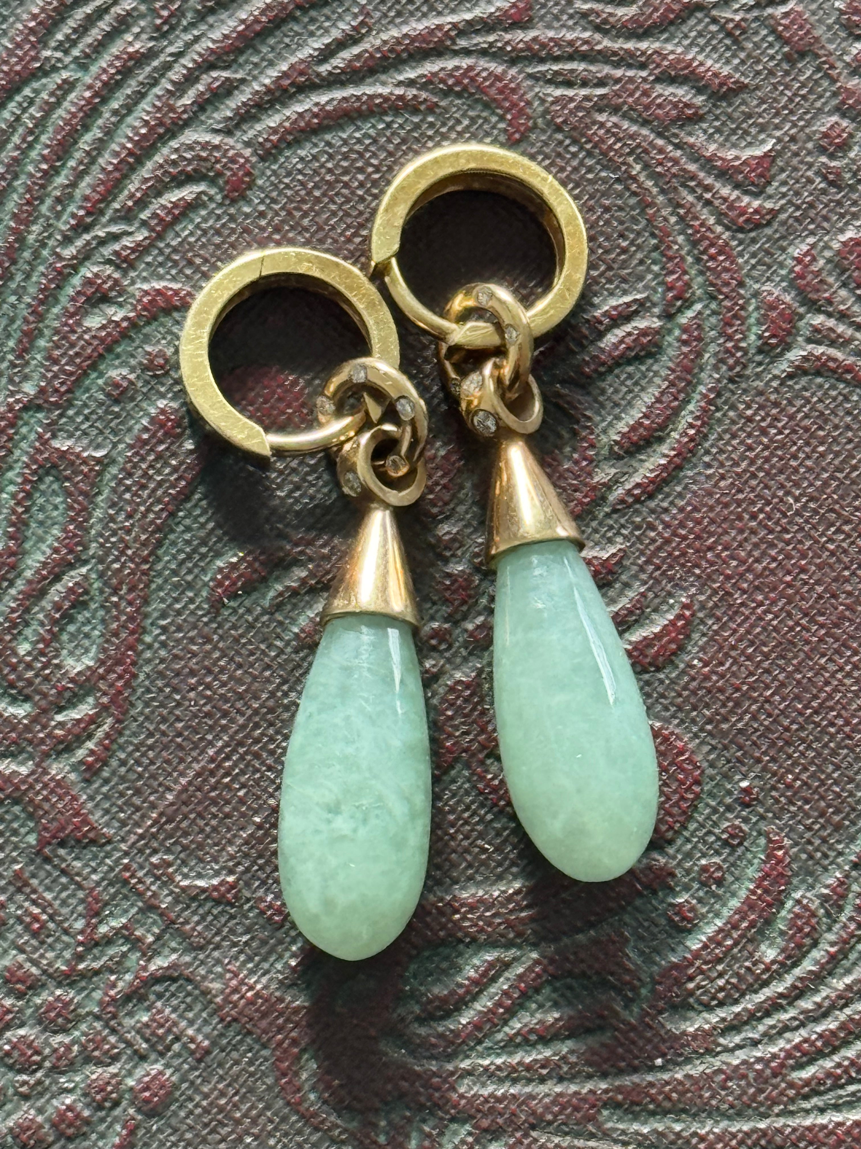 9ct Yellow Gold Diamond & Jade Earrings
