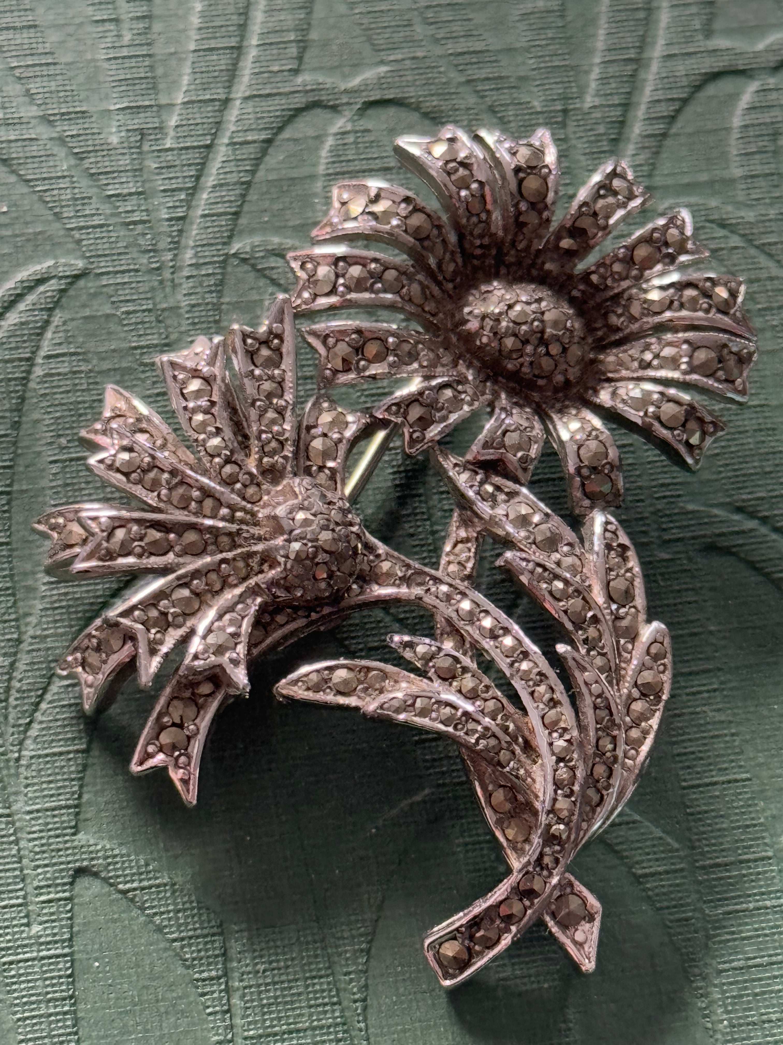 Sterling Silver Marcasite Sunflower Brooch